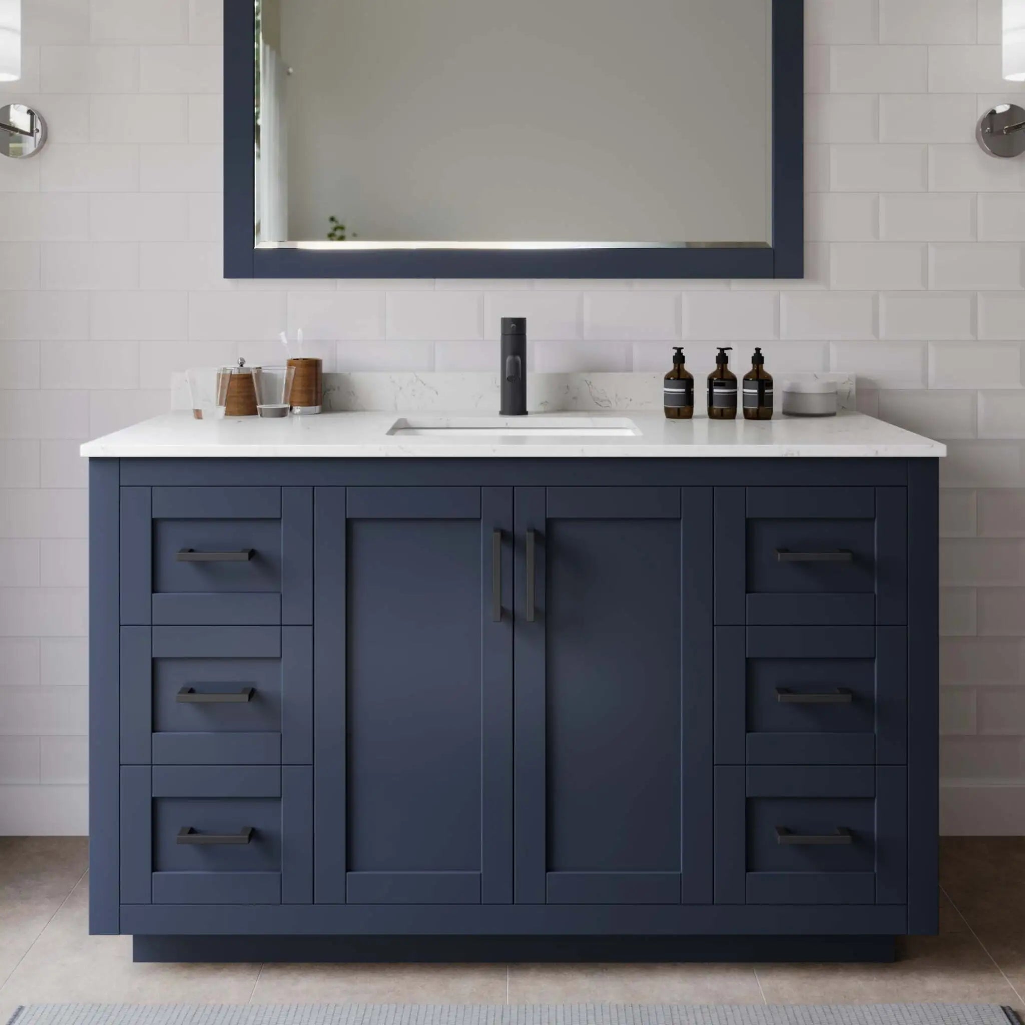 54" Miranda Single Bathroom Vanity in Dark Blue with Matte Black Trim by Wyndham