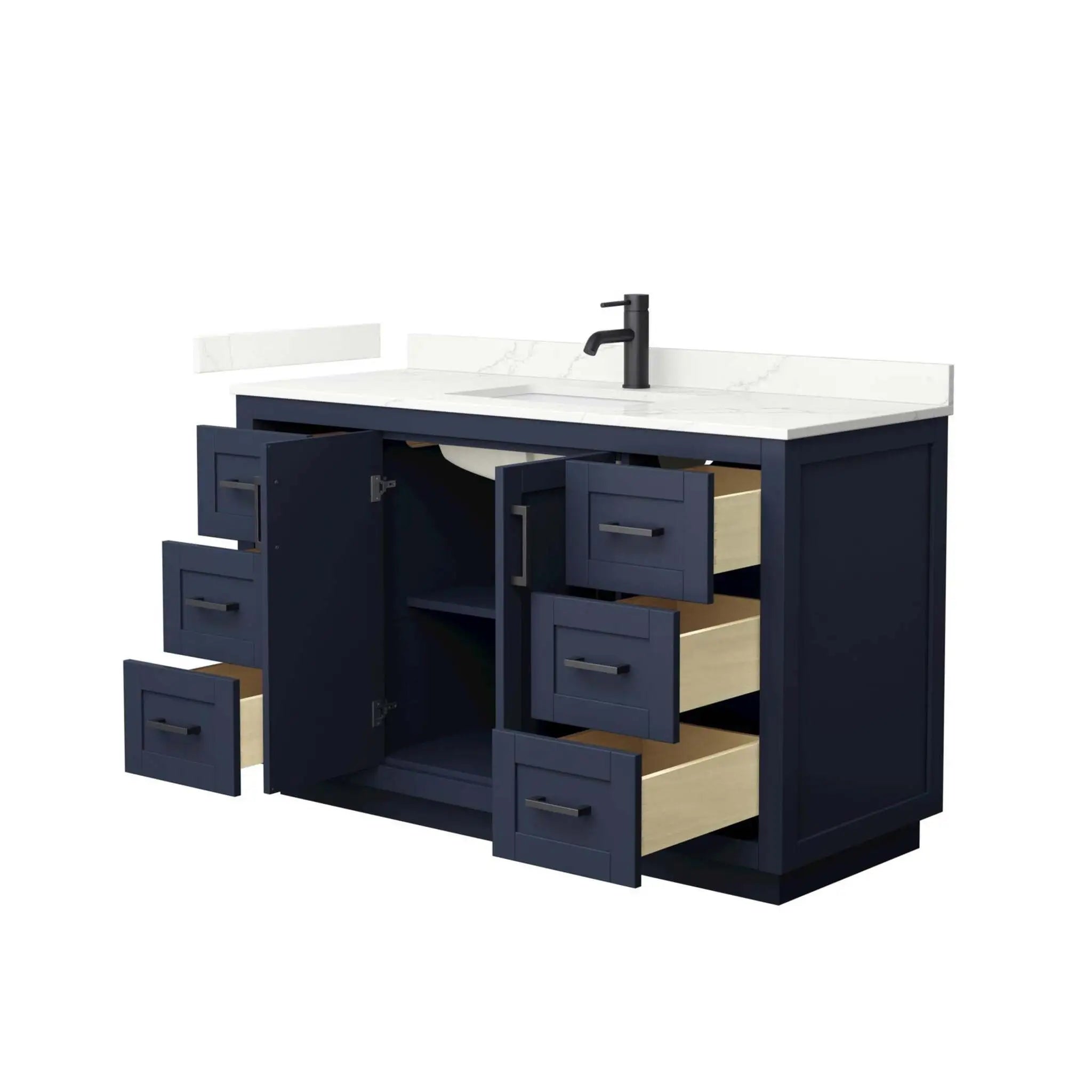 54" Miranda Single Bathroom Vanity in Dark Blue with Matte Black Trim by Wyndham