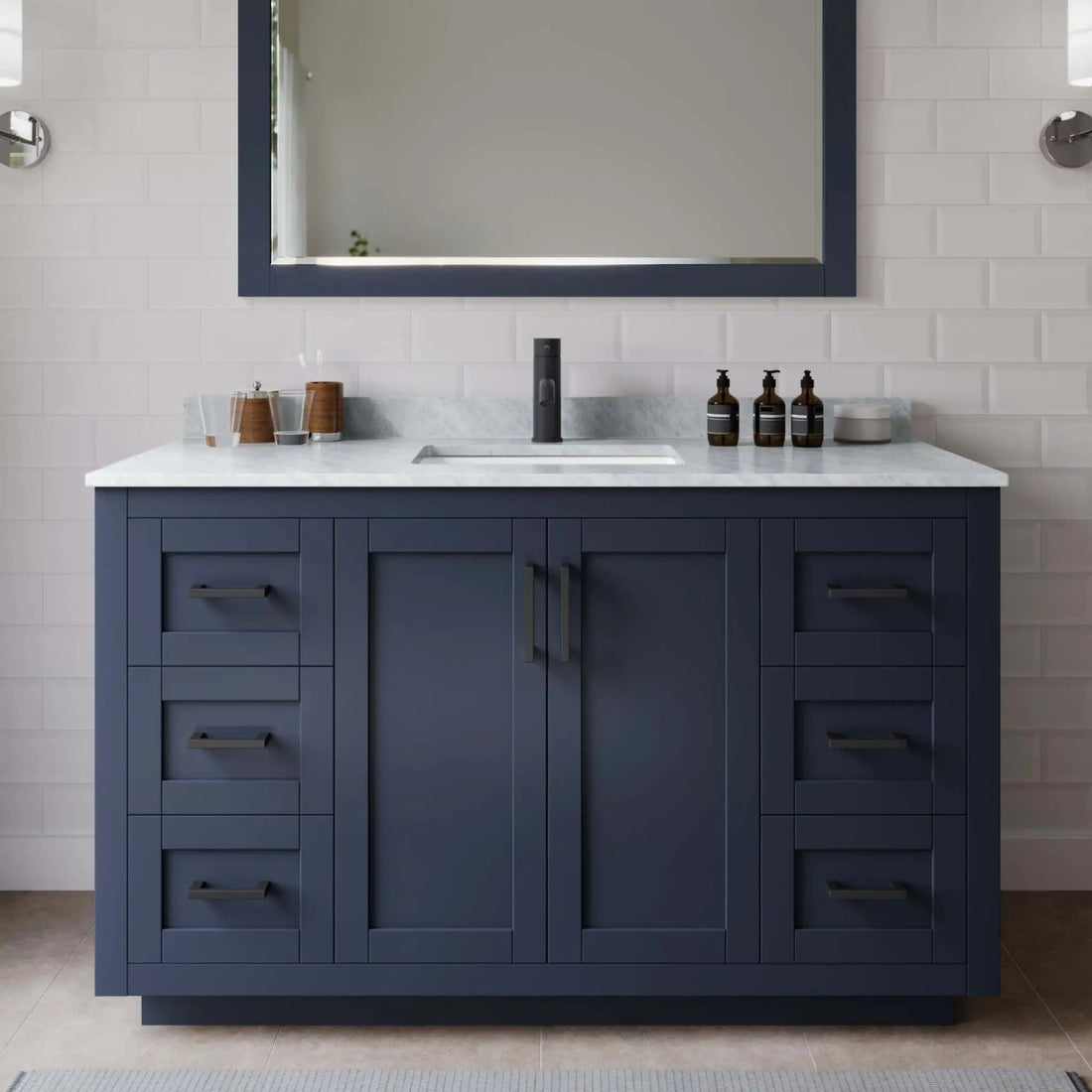 54" Miranda Single Bathroom Vanity in Dark Blue with Matte Black Trim by Wyndham