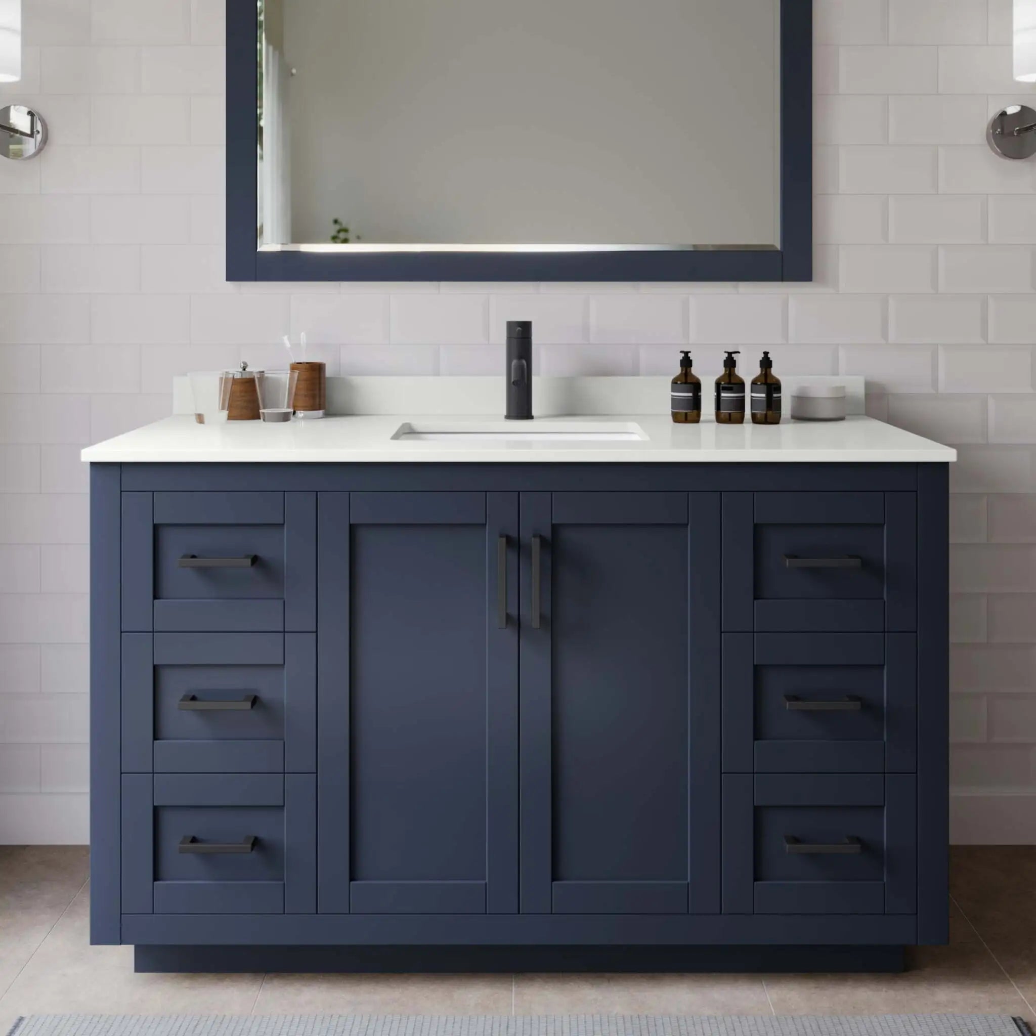 54" Miranda Single Bathroom Vanity in Dark Blue with Matte Black Trim by Wyndham
