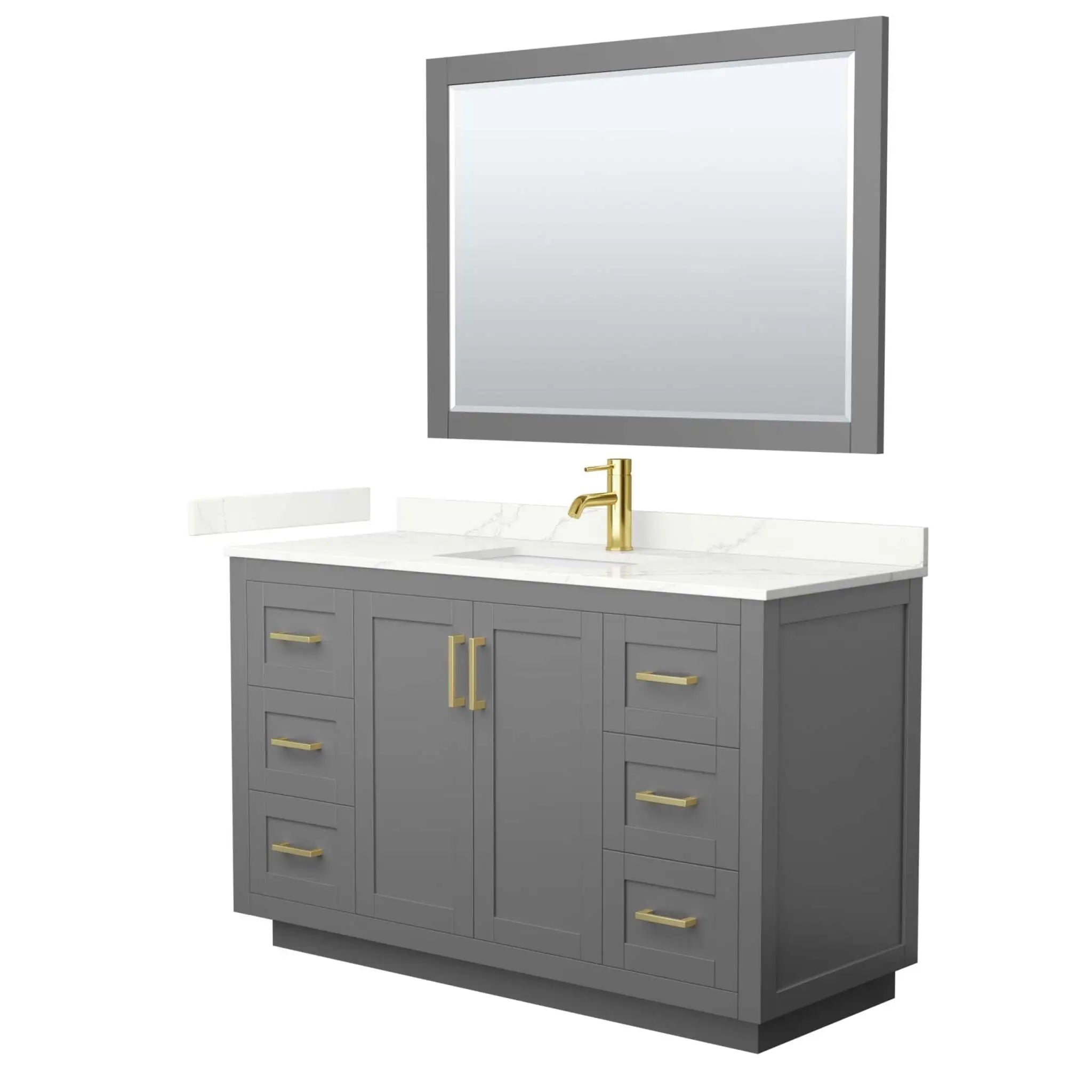 54" Miranda Single Bathroom Vanity in Dark Gray with Brushed Gold Trim & 46" Mirror by Wyndham