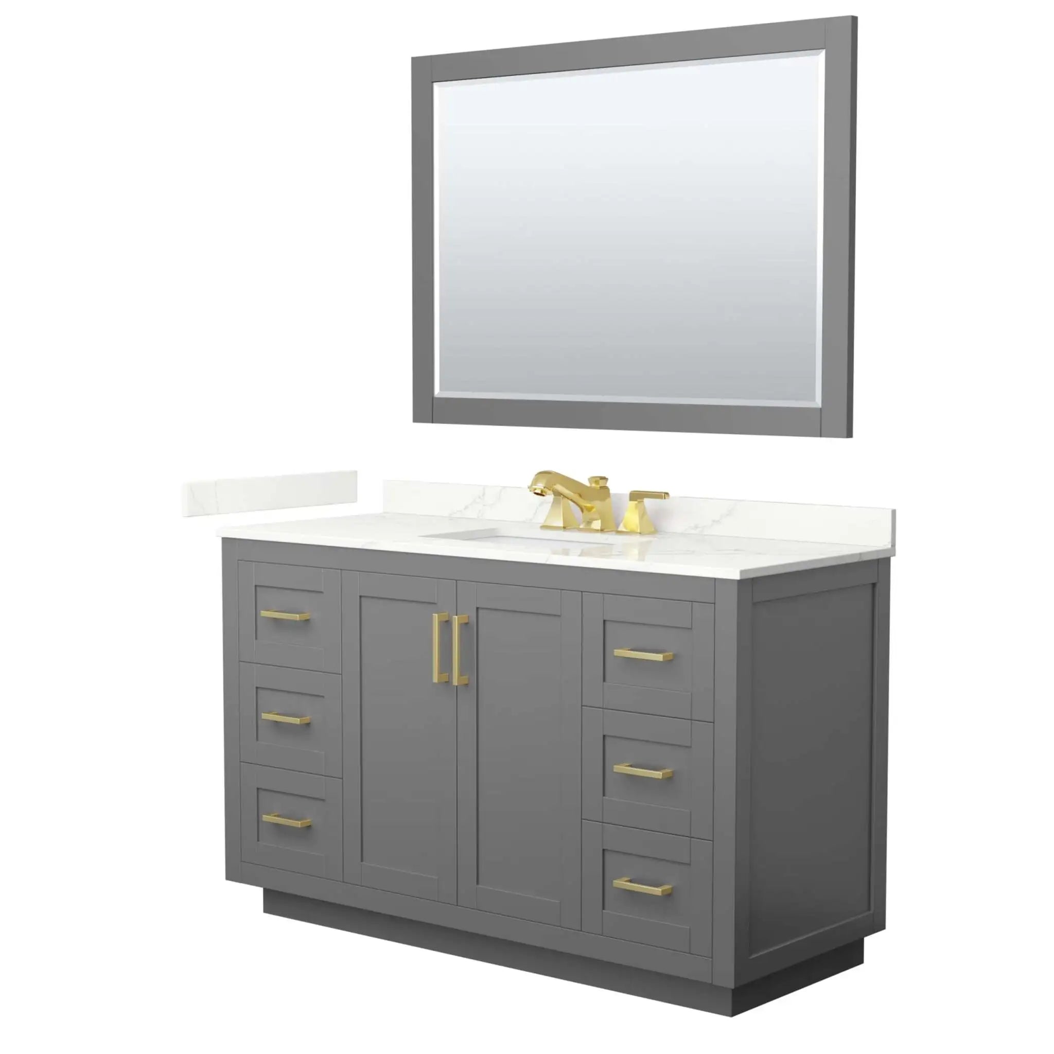 54" Miranda Single Bathroom Vanity in Dark Gray with Brushed Gold Trim & 46" Mirror by Wyndham
