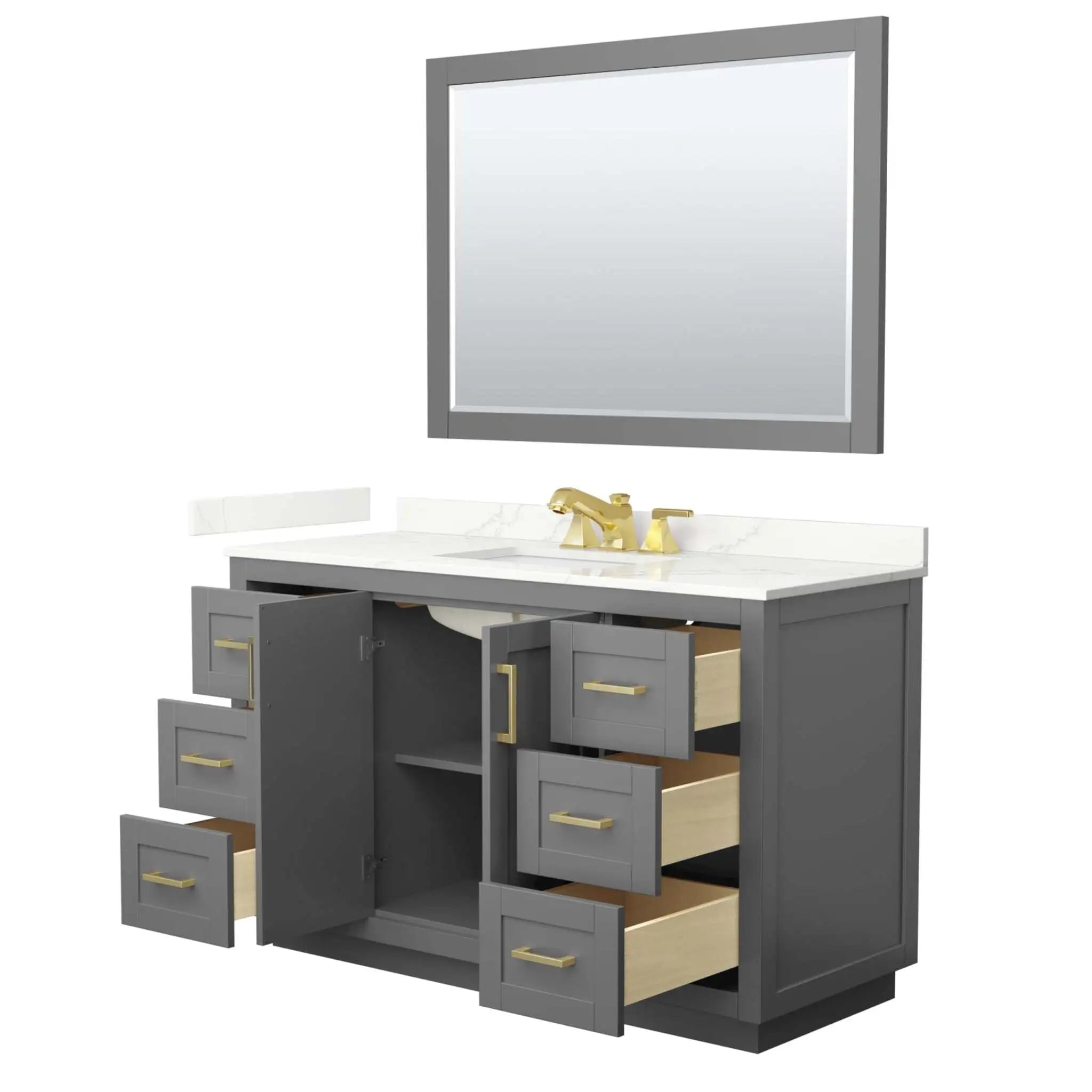 54" Miranda Single Bathroom Vanity in Dark Gray with Brushed Gold Trim & 46" Mirror by Wyndham