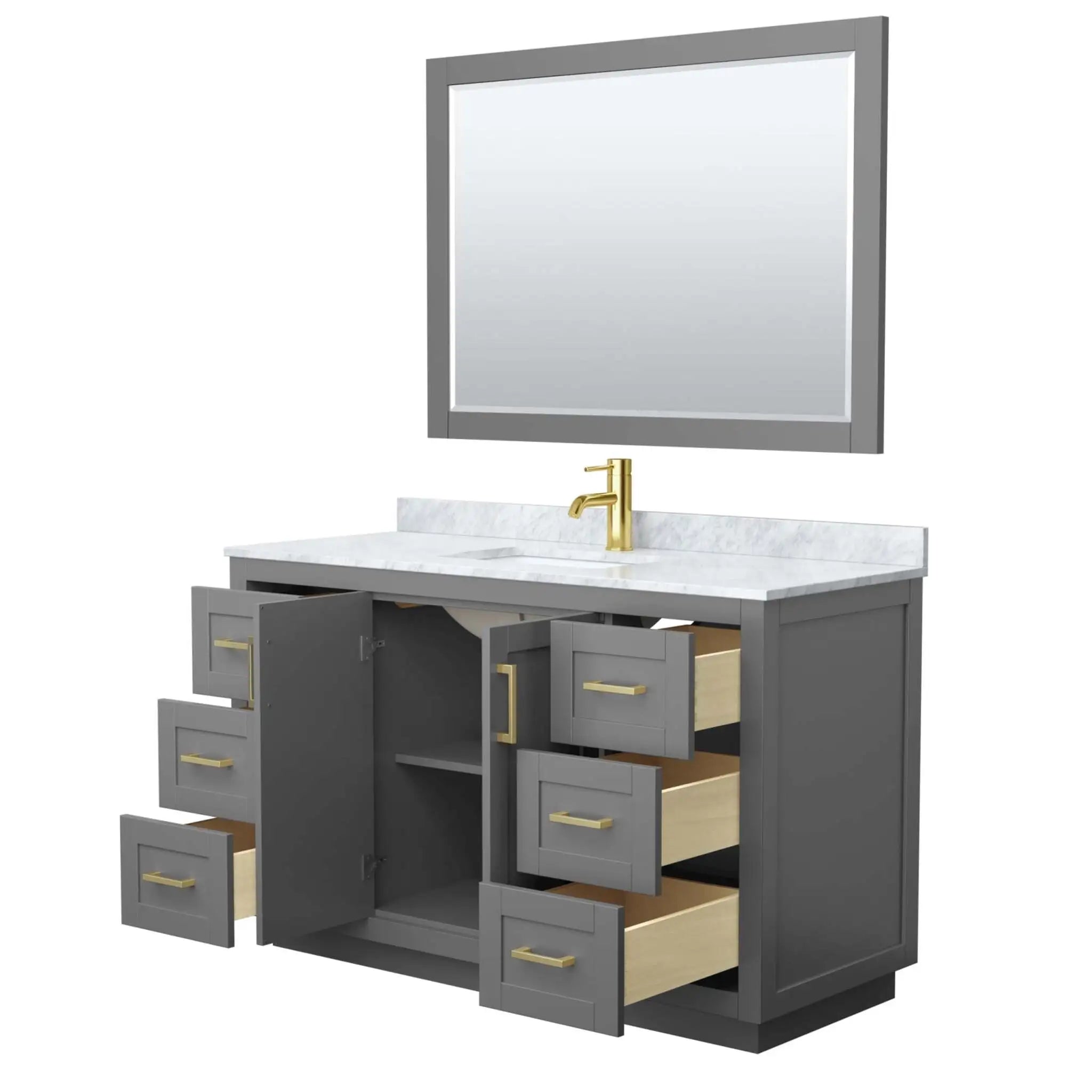 54" Miranda Single Bathroom Vanity in Dark Gray with Brushed Gold Trim & 46" Mirror by Wyndham