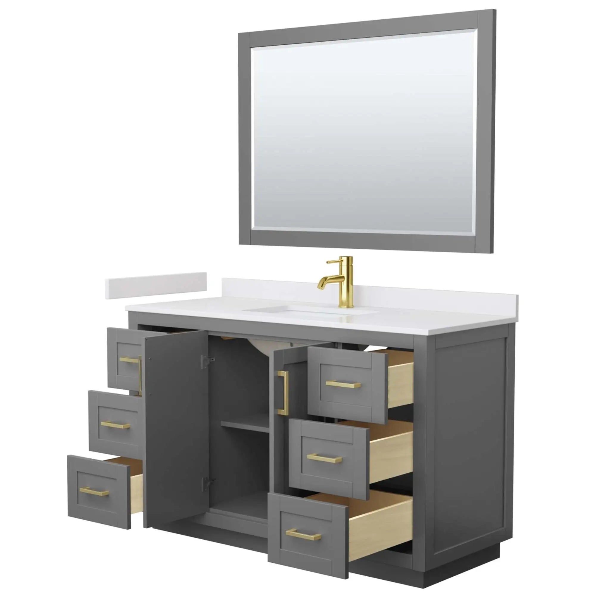 54" Miranda Single Bathroom Vanity in Dark Gray with Brushed Gold Trim & 46" Mirror by Wyndham