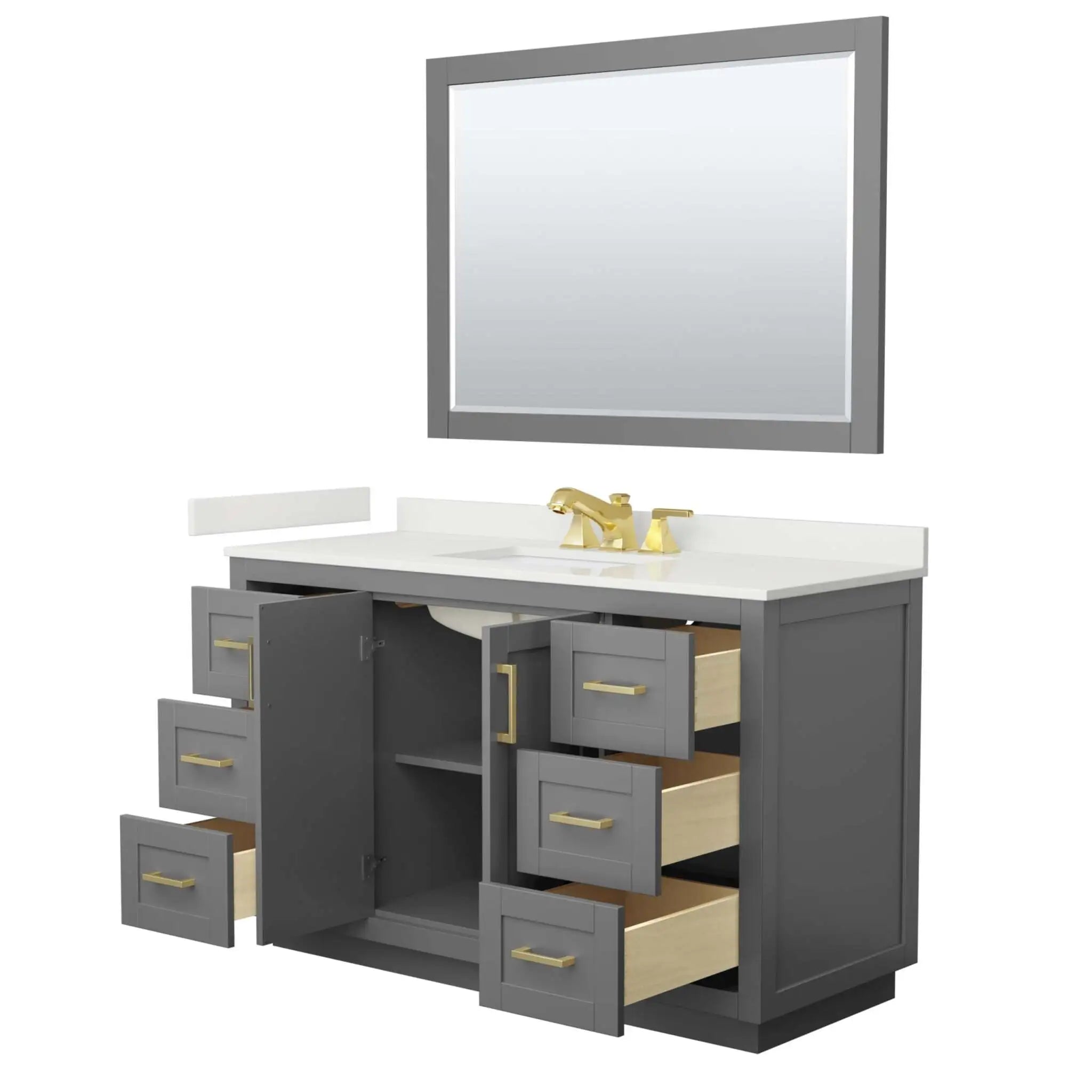 54" Miranda Single Bathroom Vanity in Dark Gray with Brushed Gold Trim & 46" Mirror by Wyndham