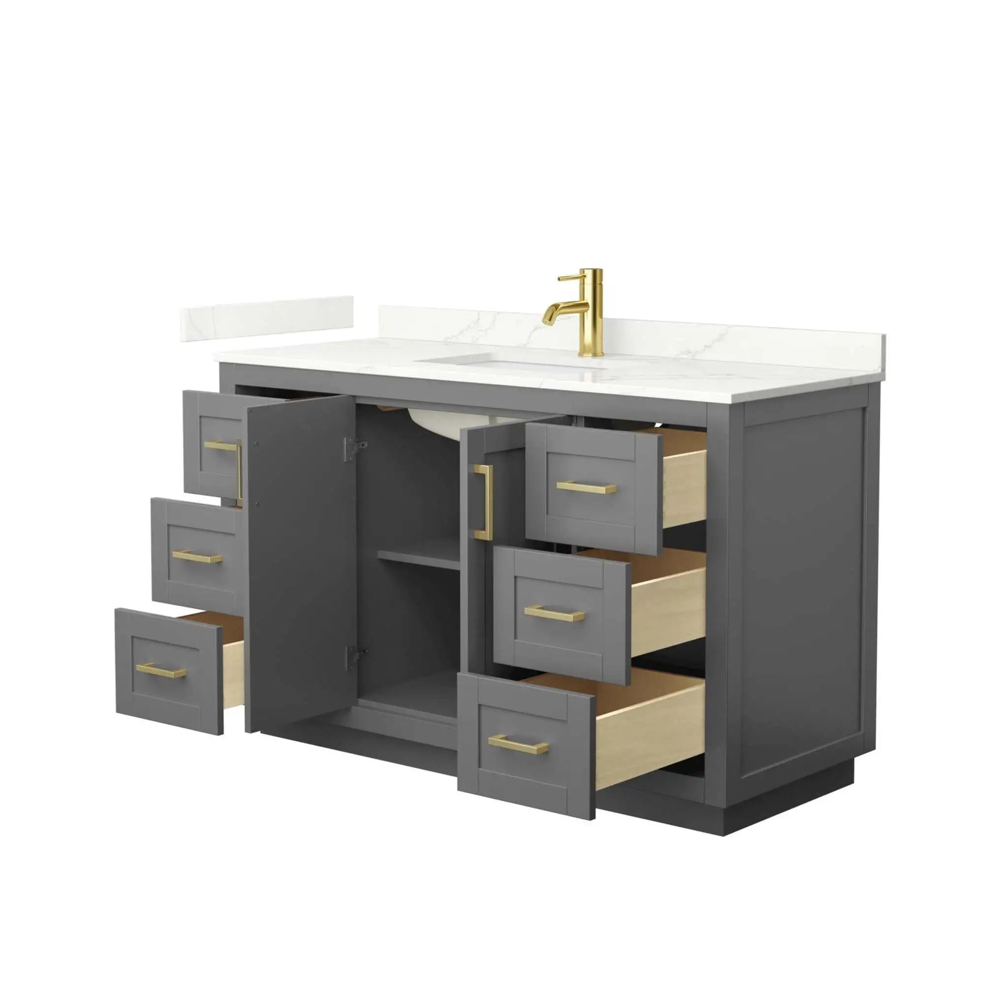54" Miranda Single Bathroom Vanity in Dark Gray with Brushed Gold Trim by Wyndham
