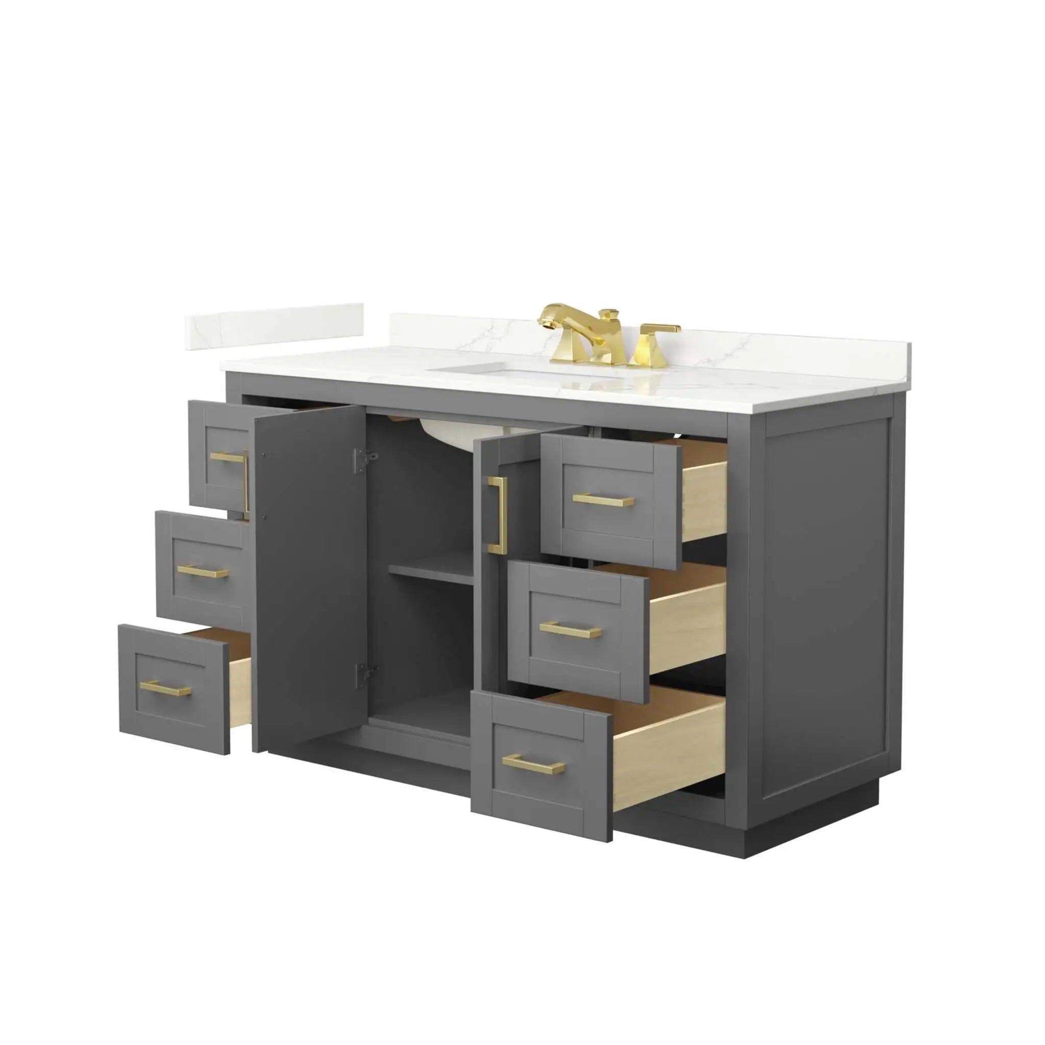 54" Miranda Single Bathroom Vanity in Dark Gray with Brushed Gold Trim by Wyndham