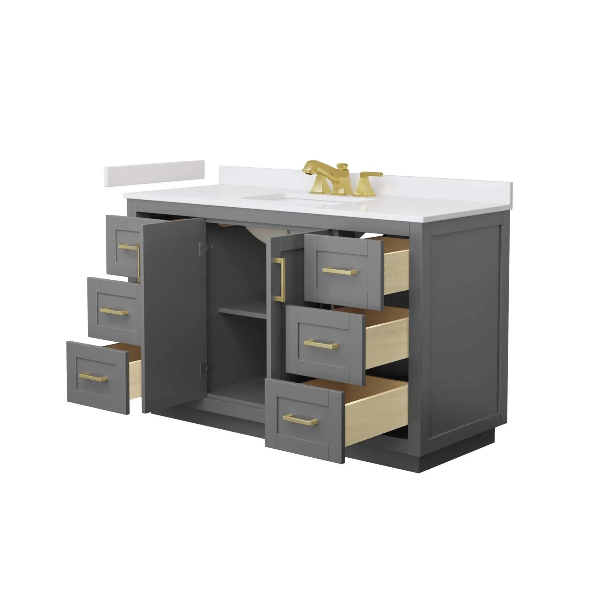 54" Miranda Single Bathroom Vanity in Dark Gray with Brushed Gold Trim by Wyndham