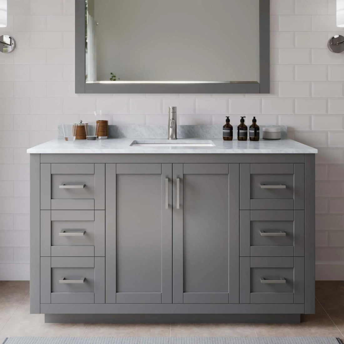 54" Miranda Single Bathroom Vanity in Dark Gray with Brushed Nickel Trim & 46" Mirror by Wyndham