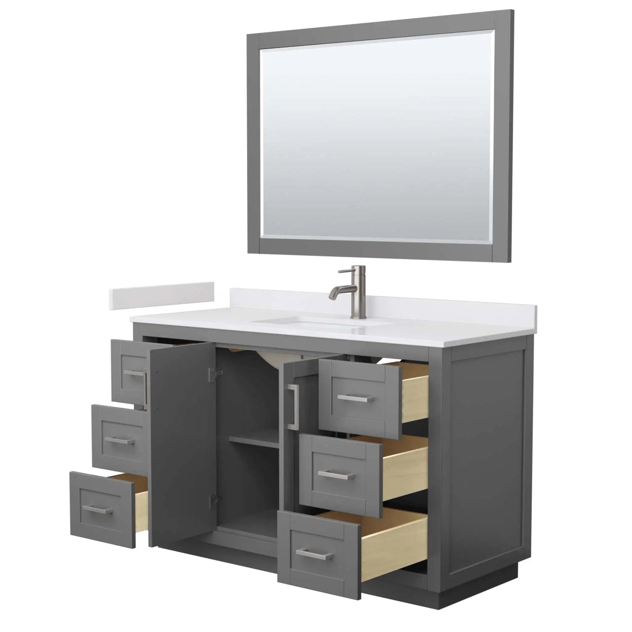 54" Miranda Single Bathroom Vanity in Dark Gray with Brushed Nickel Trim & 46" Mirror by Wyndham