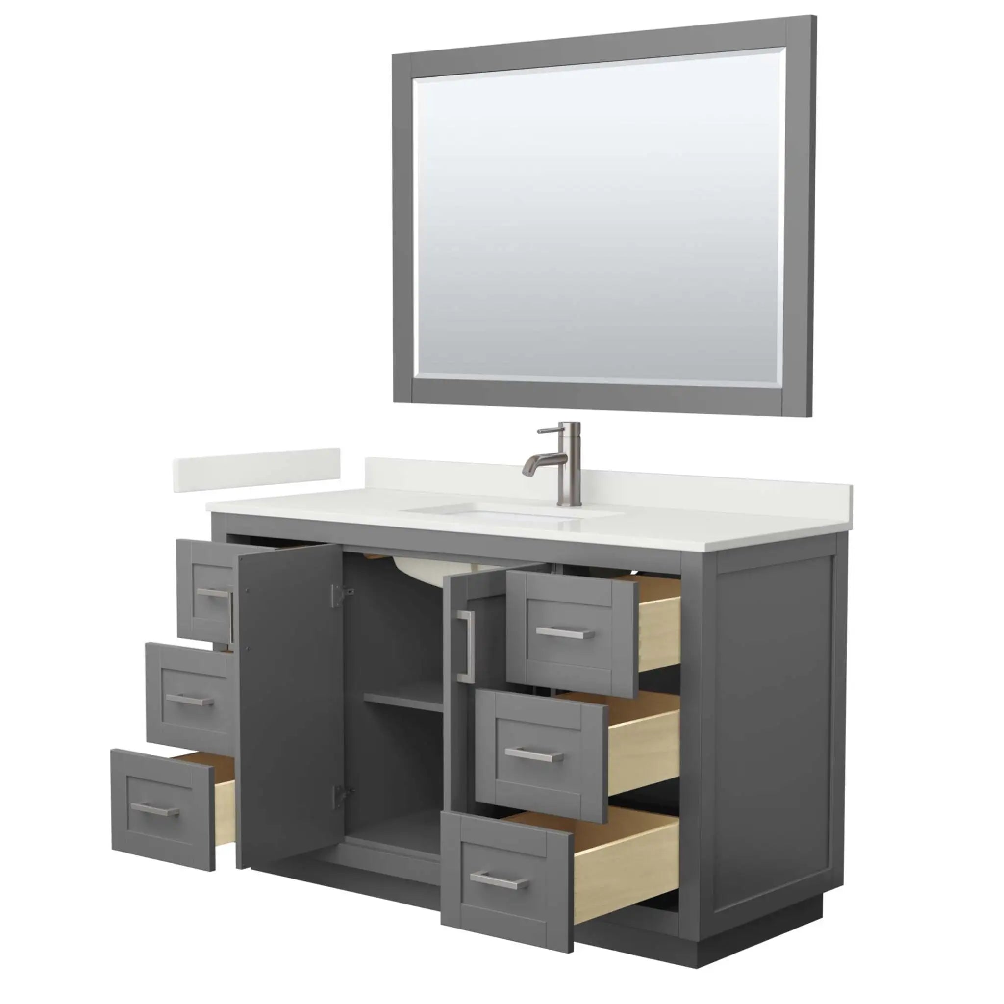 54" Miranda Single Bathroom Vanity in Dark Gray with Brushed Nickel Trim & 46" Mirror by Wyndham