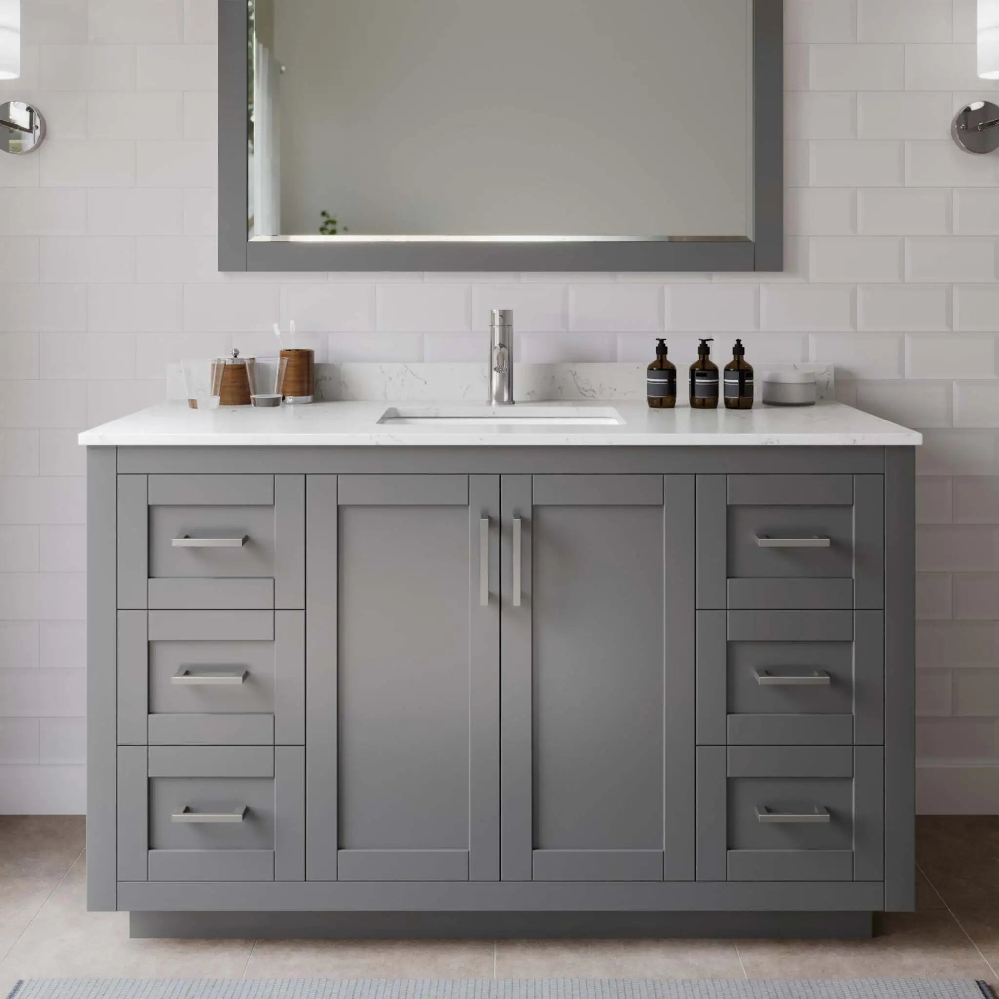 54" Miranda Single Bathroom Vanity in Dark Gray with Brushed Nickel Trim by Wyndham