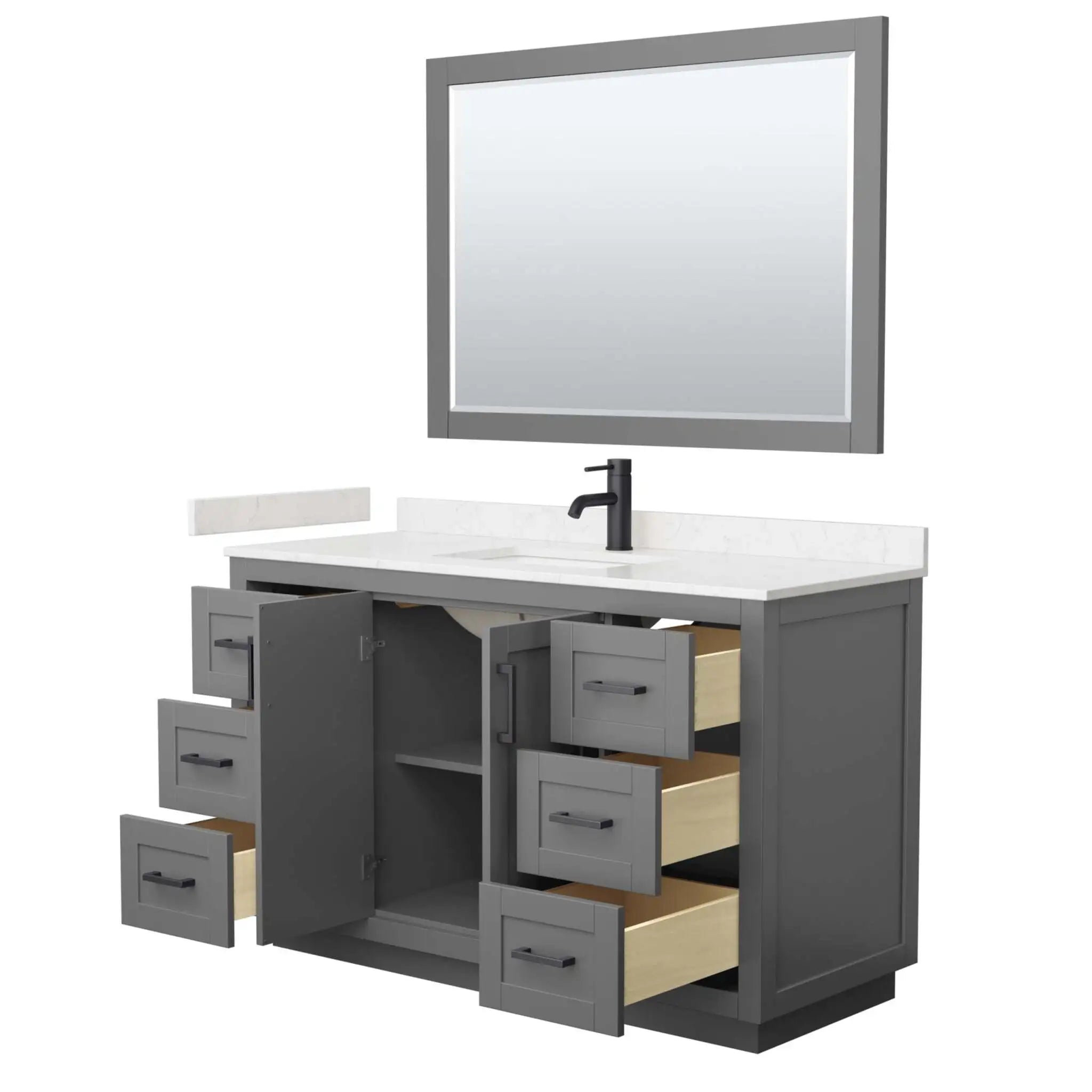 54" Miranda Single Bathroom Vanity in Dark Gray with Matte Black Trim & 46" Mirror by Wyndham