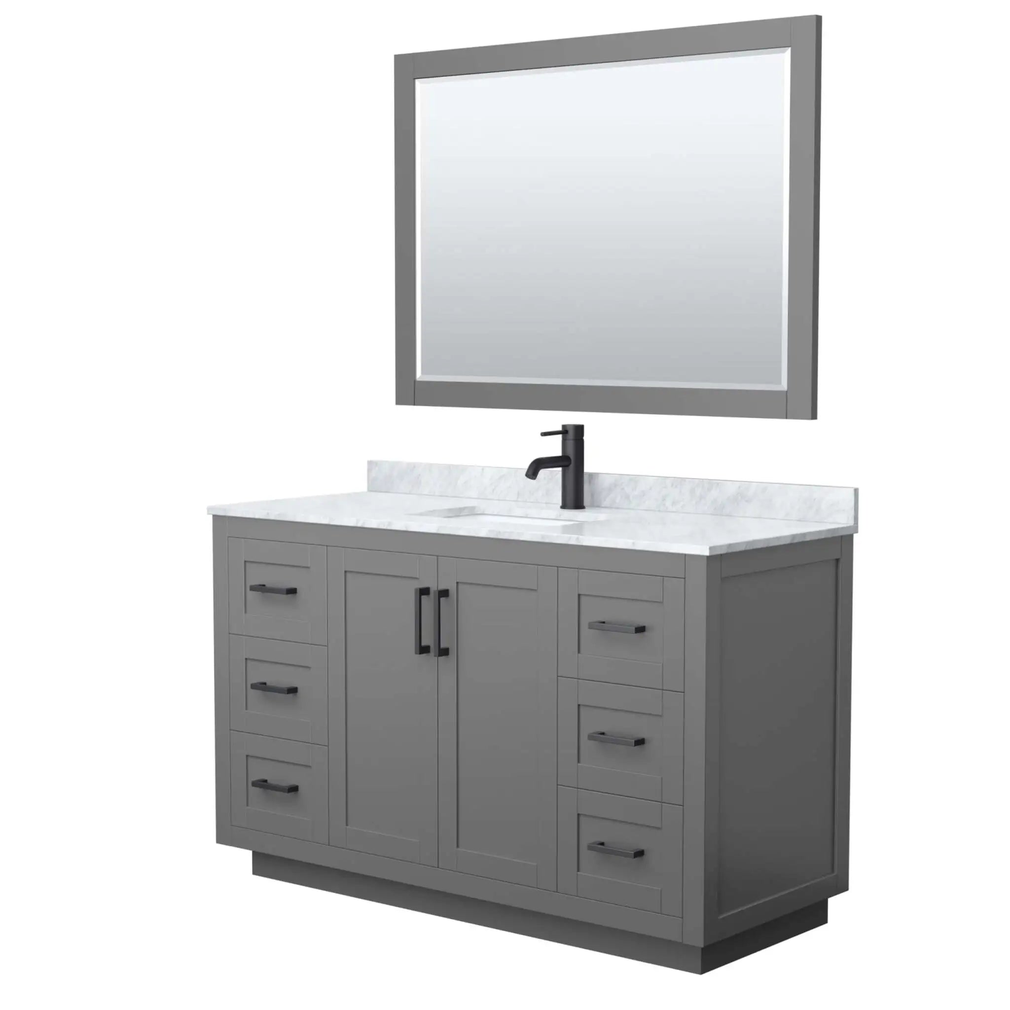 54" Miranda Single Bathroom Vanity in Dark Gray with Matte Black Trim & 46" Mirror by Wyndham