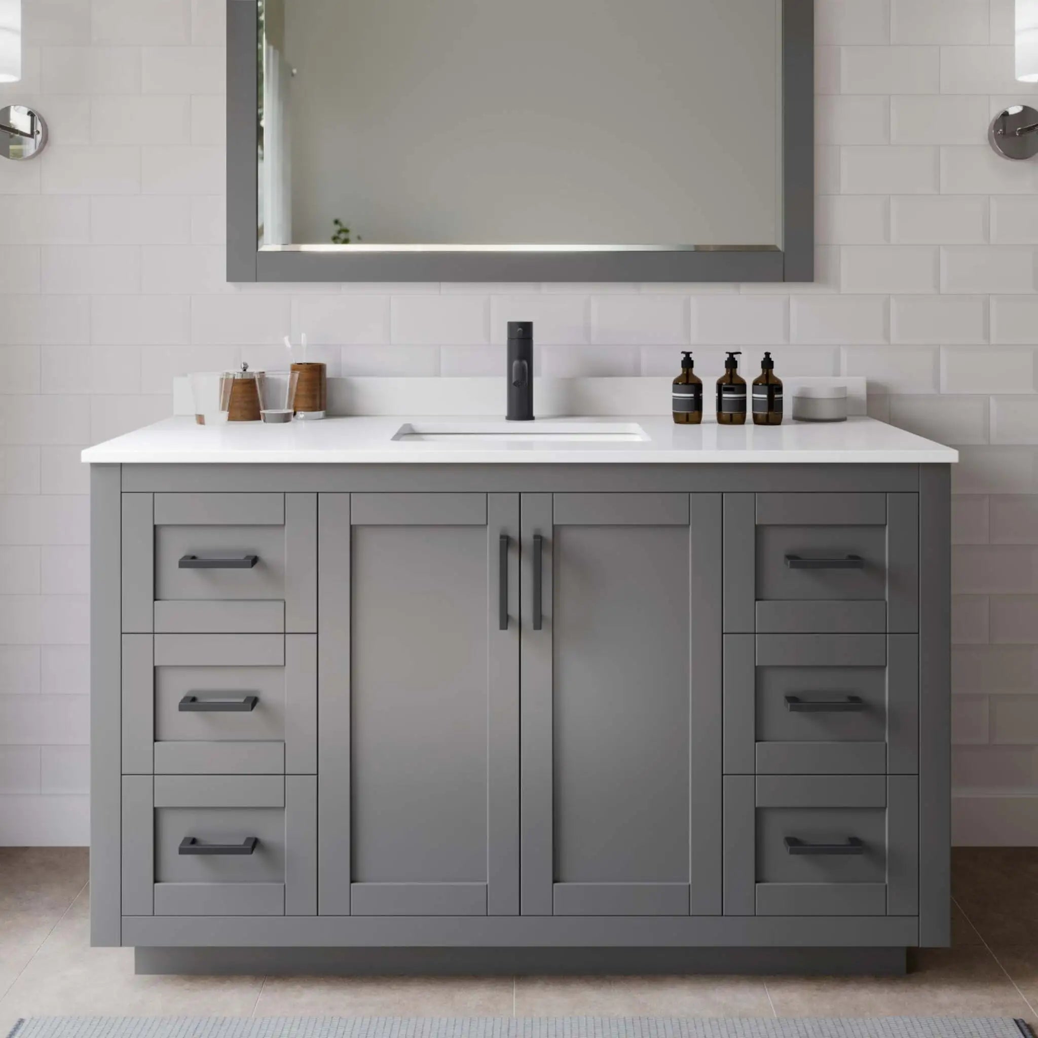 54" Miranda Single Bathroom Vanity in Dark Gray with Matte Black Trim & 46" Mirror by Wyndham