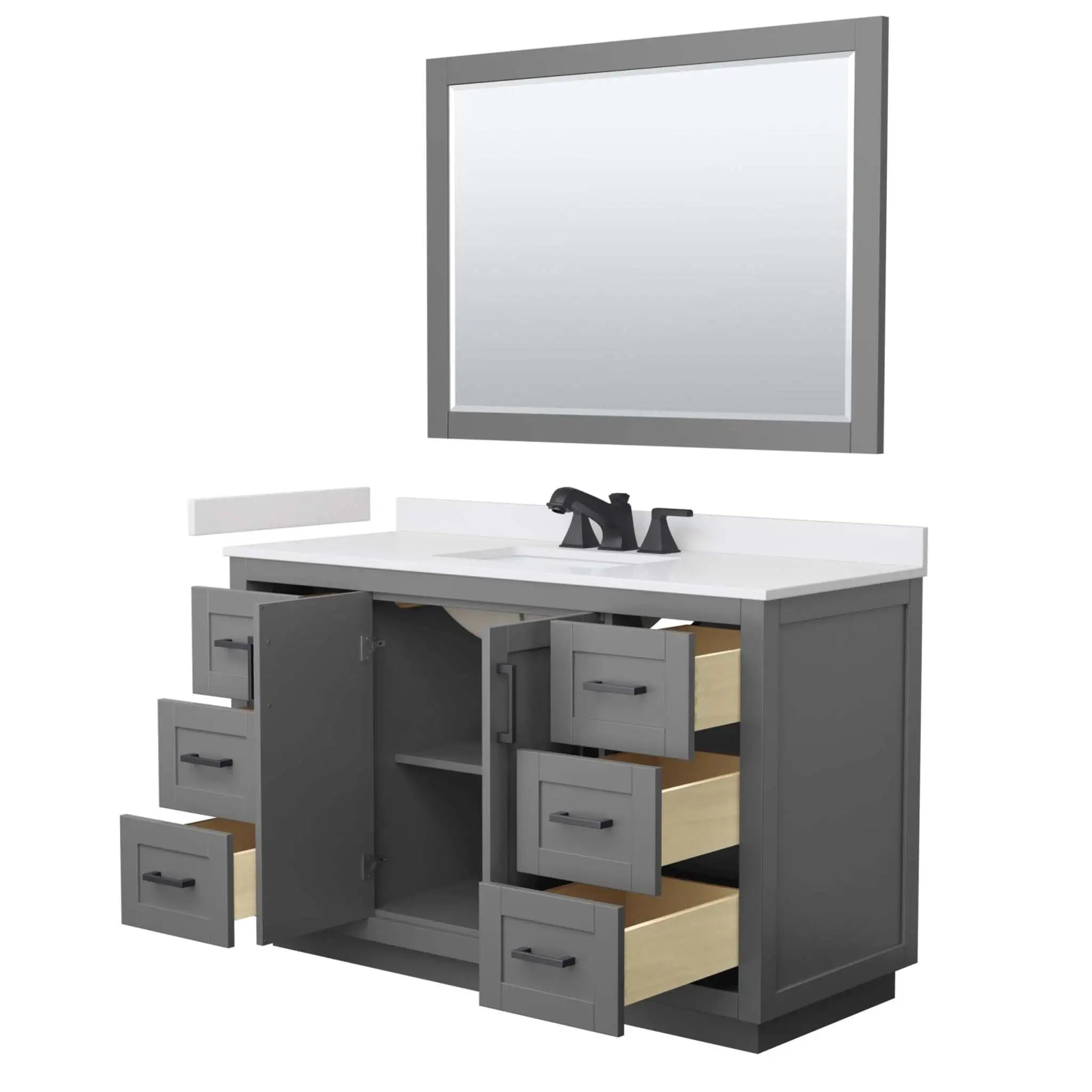 54" Miranda Single Bathroom Vanity in Dark Gray with Matte Black Trim & 46" Mirror by Wyndham