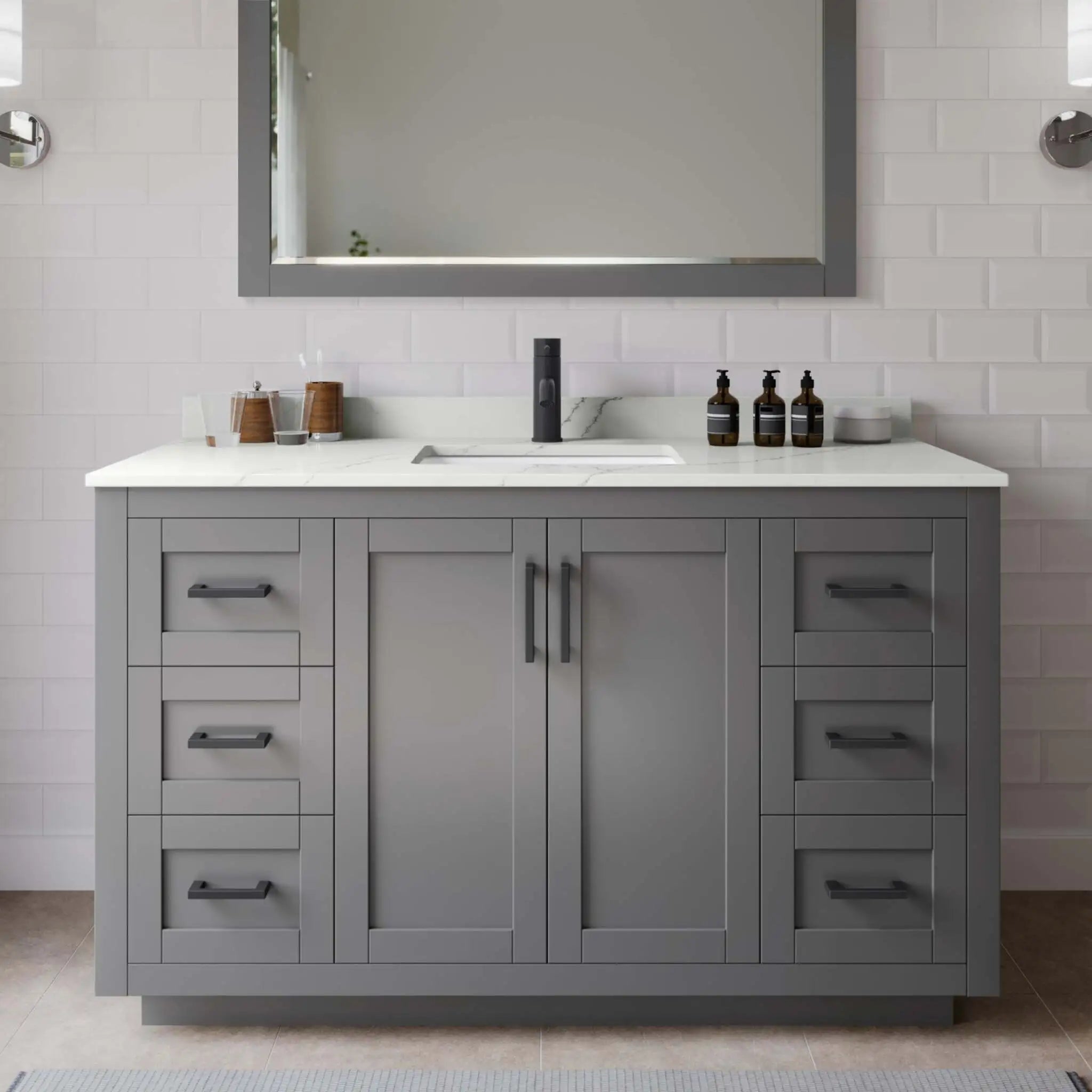 54" Miranda Single Bathroom Vanity in Dark Gray with Matte Black Trim by Wyndham