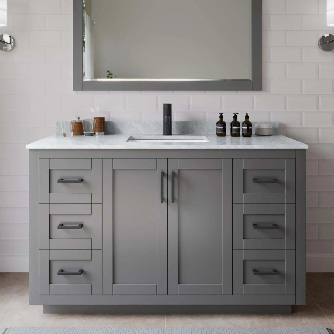 54" Miranda Single Bathroom Vanity in Dark Gray with Matte Black Trim by Wyndham