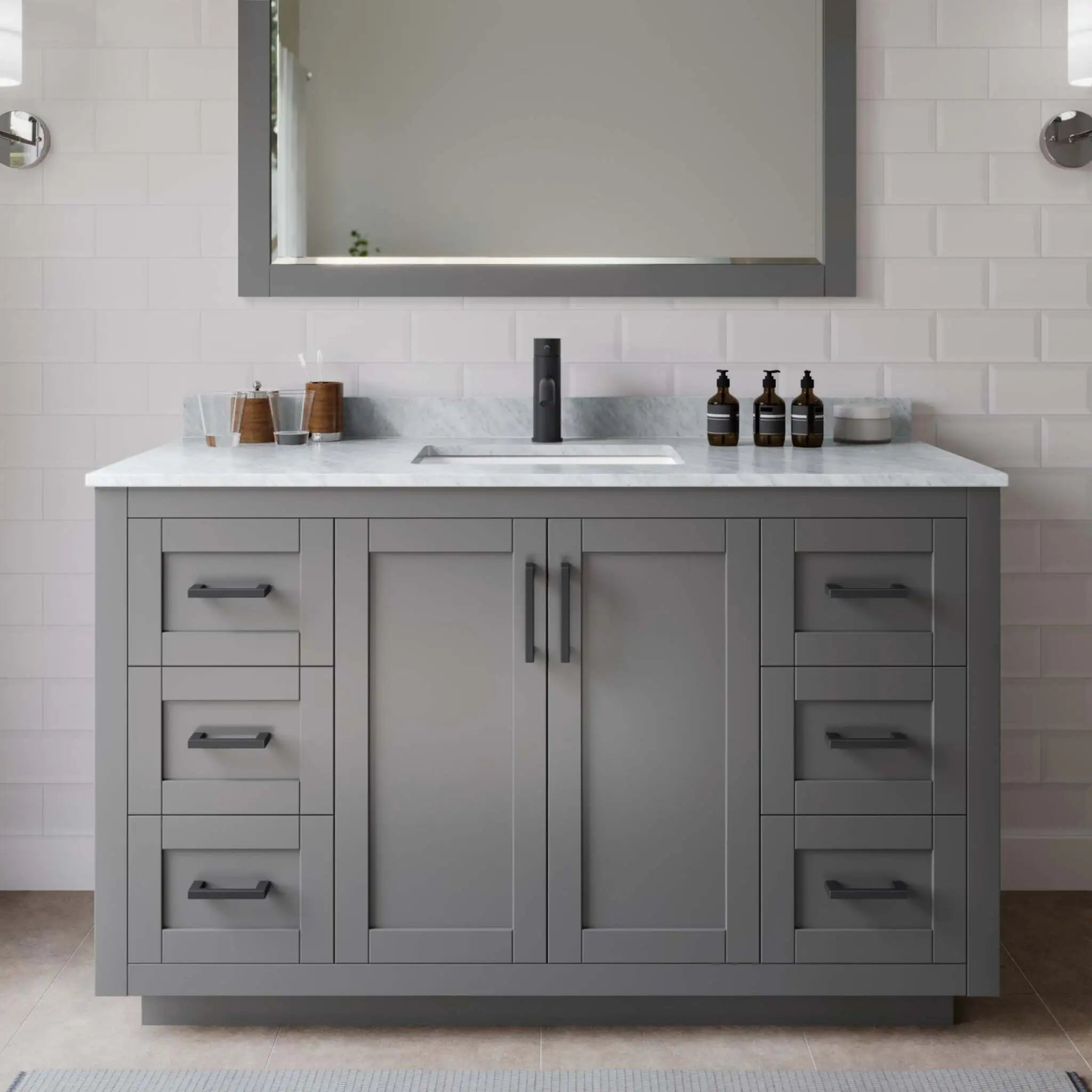 54" Miranda Single Bathroom Vanity in Dark Gray with Matte Black Trim by Wyndham