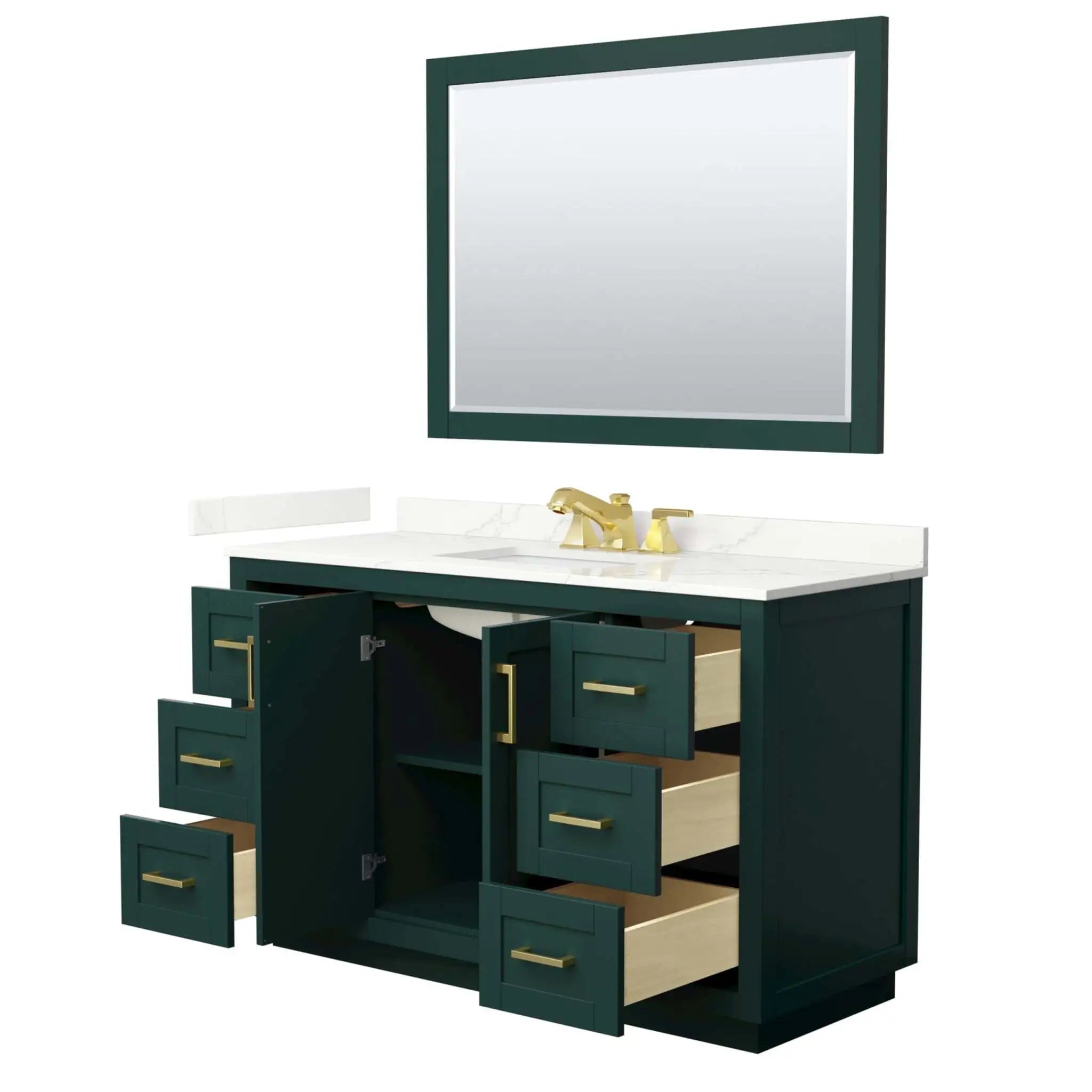 54" Miranda Single Bathroom Vanity in Green with Brushed Gold Trim & 46" Mirror by Wyndham
