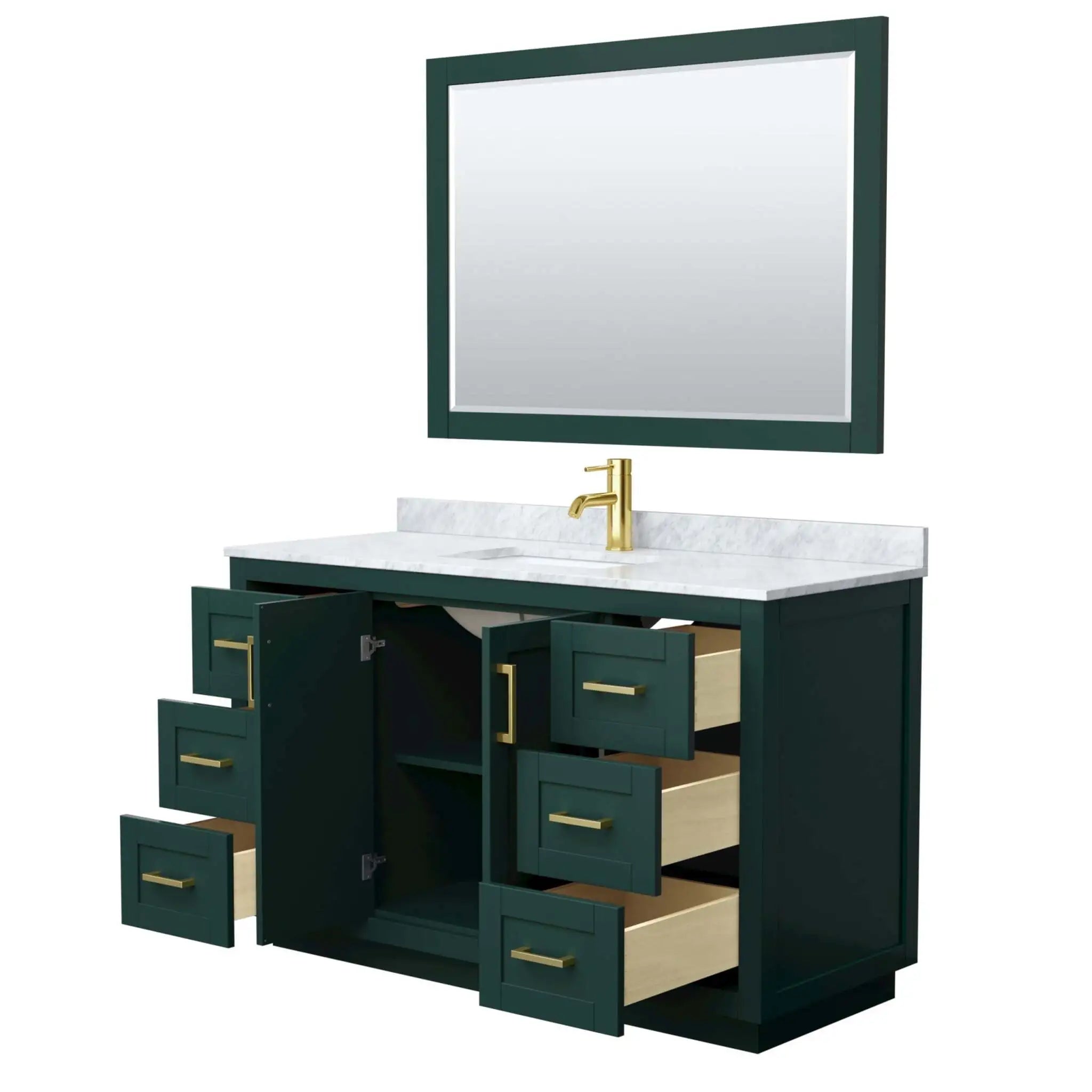 54" Miranda Single Bathroom Vanity in Green with Brushed Gold Trim & 46" Mirror by Wyndham