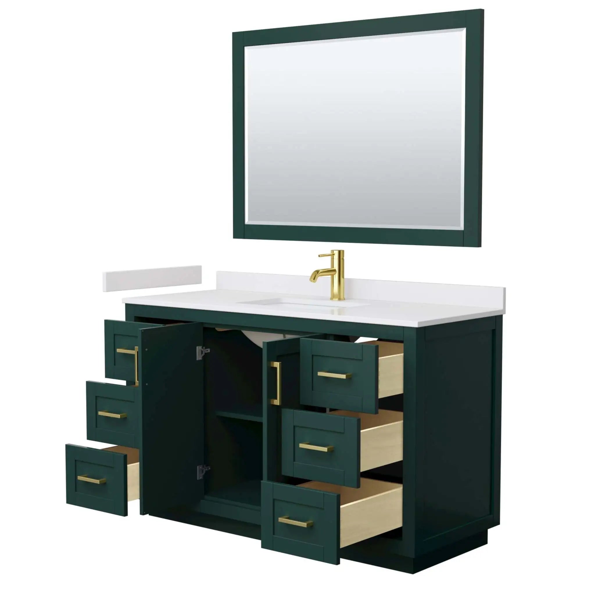 54" Miranda Single Bathroom Vanity in Green with Brushed Gold Trim & 46" Mirror by Wyndham