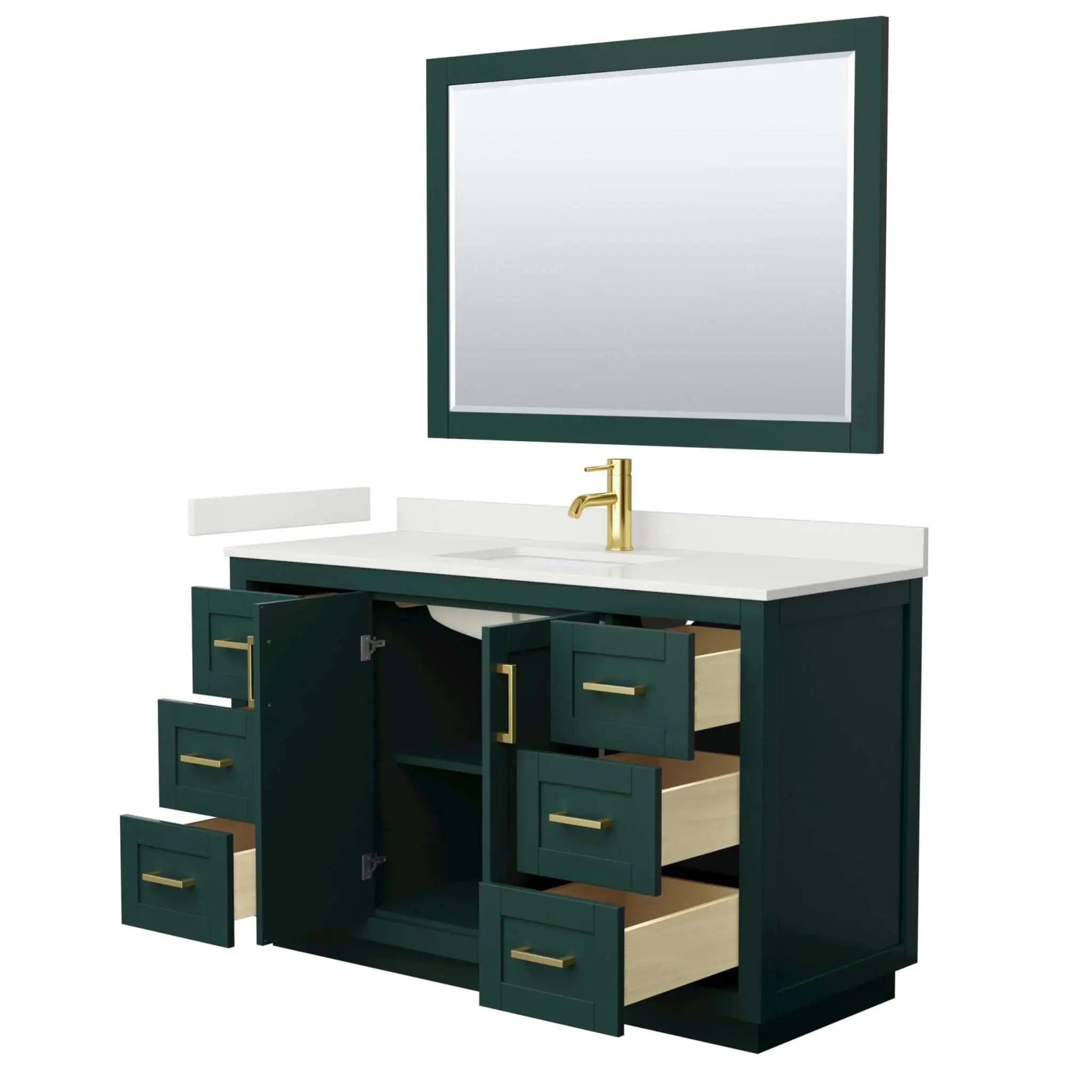 54" Miranda Single Bathroom Vanity in Green with Brushed Gold Trim & 46" Mirror by Wyndham