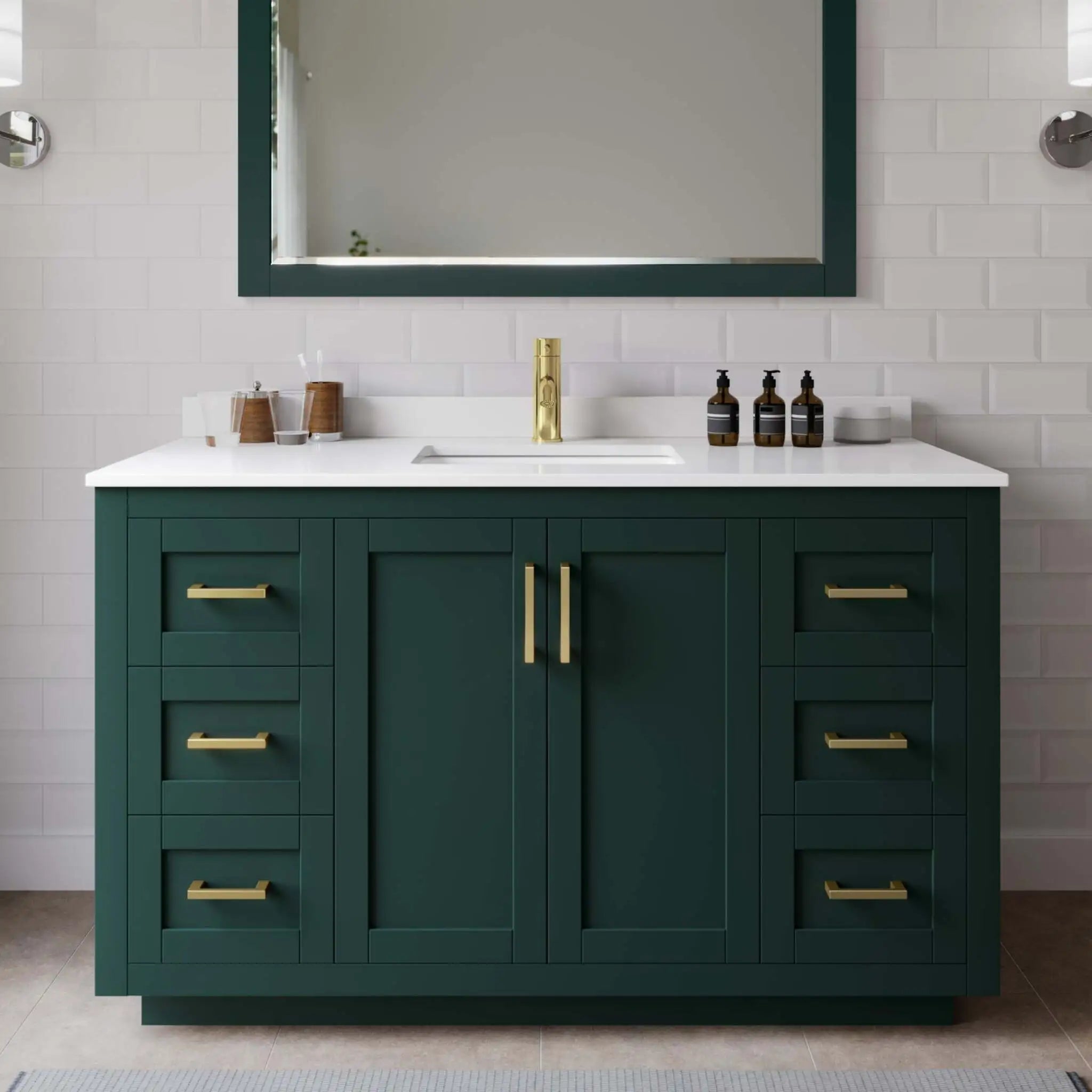 54" Miranda Single Bathroom Vanity in Green with Brushed Gold Trim by Wyndham