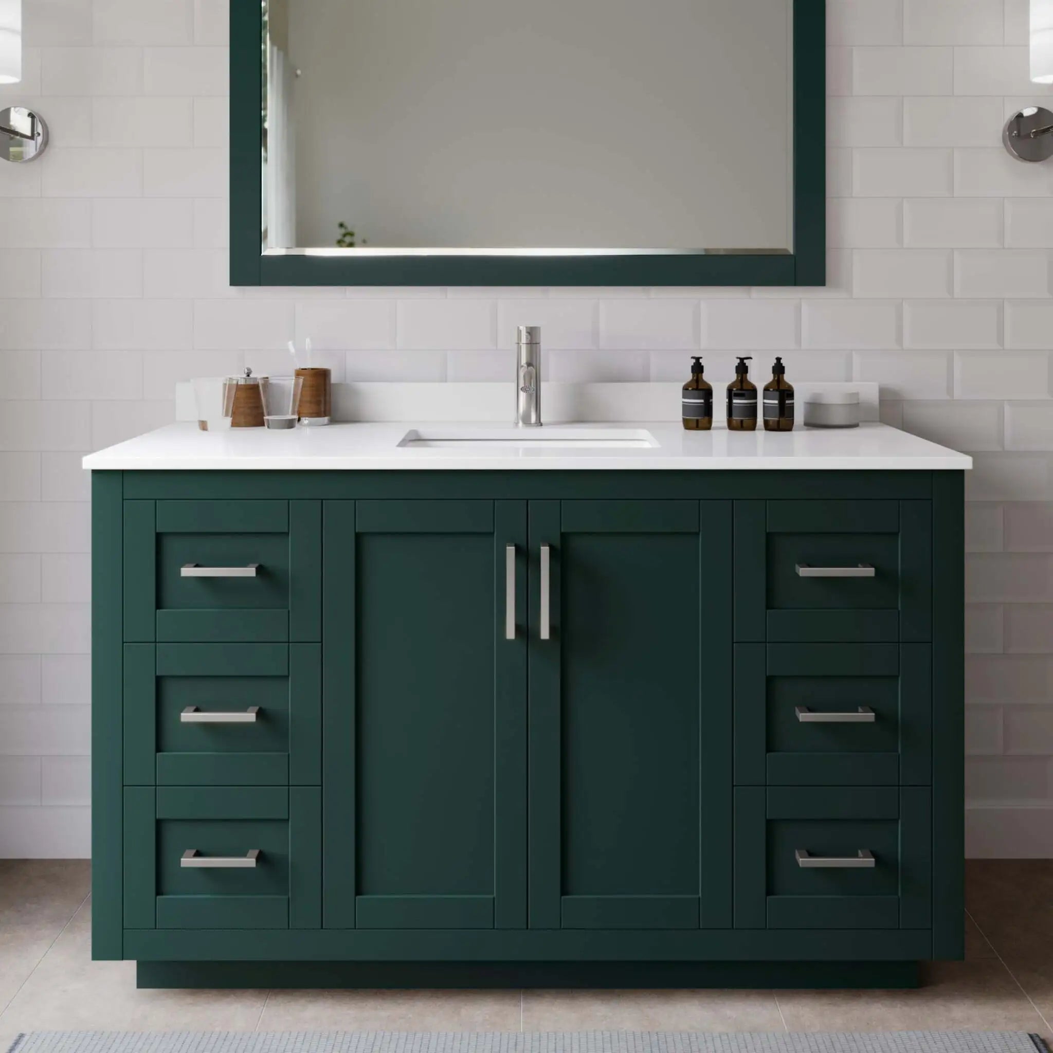 54" Miranda Single Bathroom Vanity in Green with Brushed Nickel Trim & 46" Mirror by Wyndham