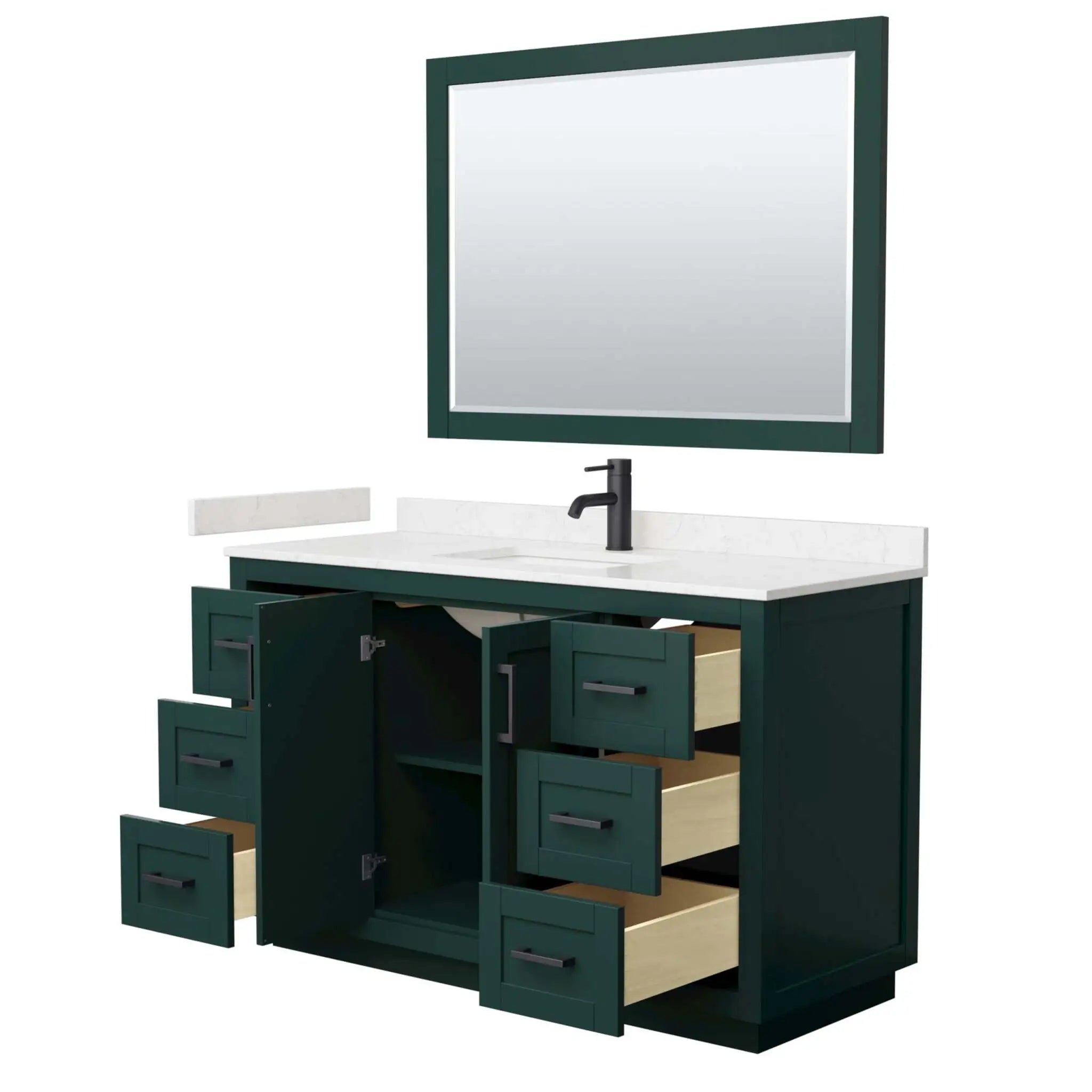 54" Miranda Single Bathroom Vanity in Green with Matte Black Trim & 46" Mirror by Wyndham
