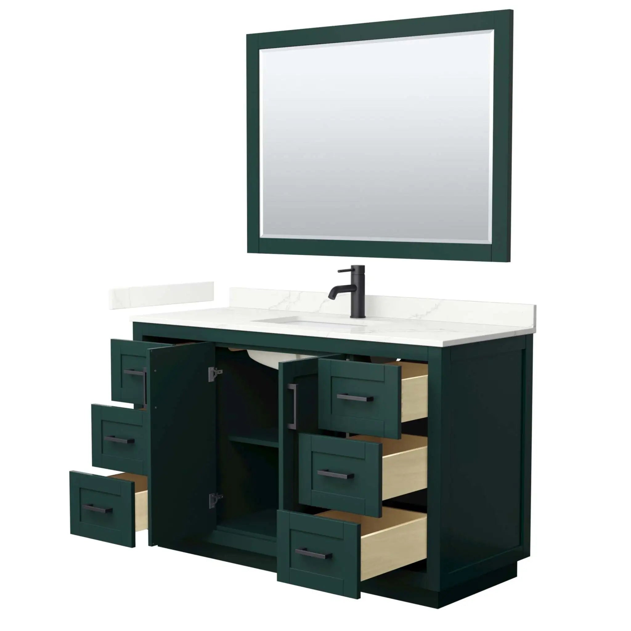 54" Miranda Single Bathroom Vanity in Green with Matte Black Trim & 46" Mirror by Wyndham
