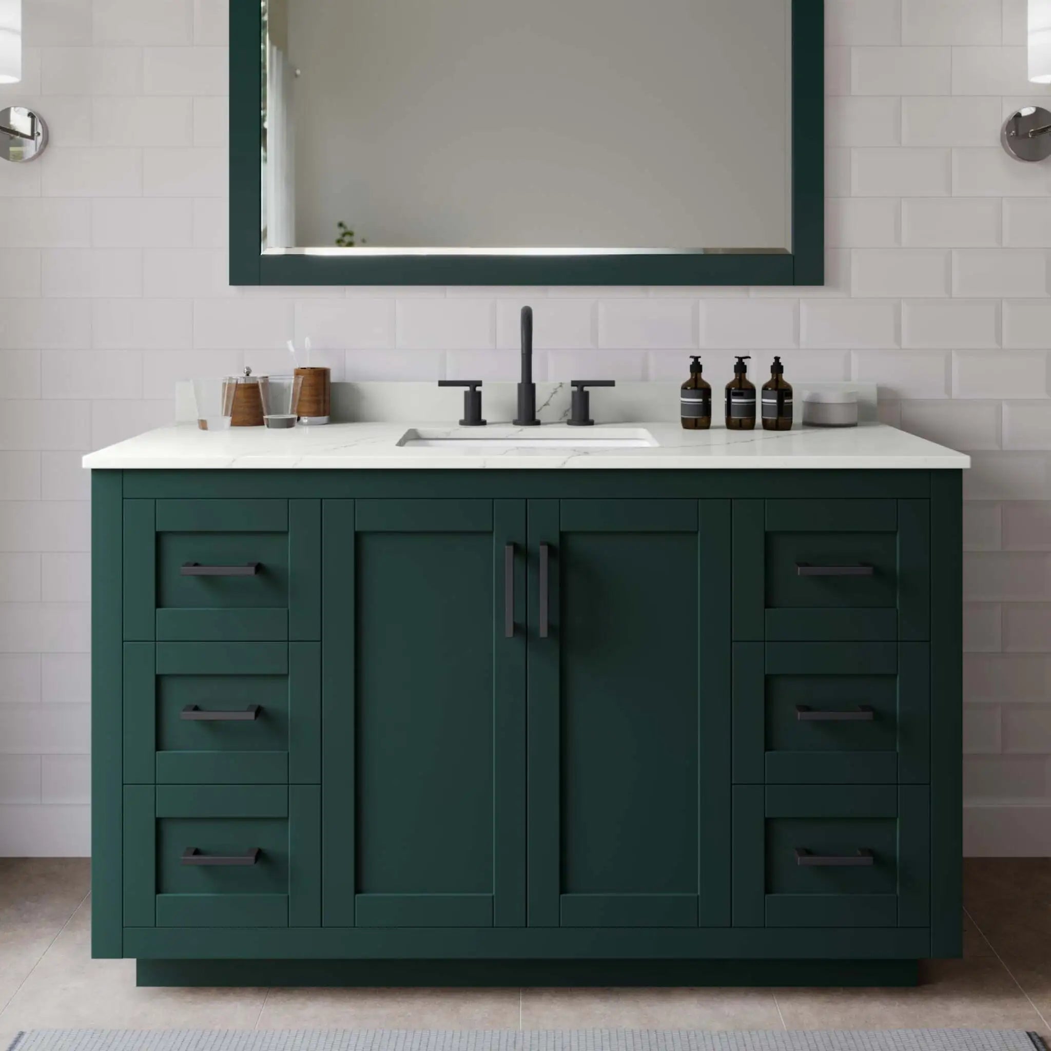 54" Miranda Single Bathroom Vanity in Green with Matte Black Trim & 46" Mirror by Wyndham