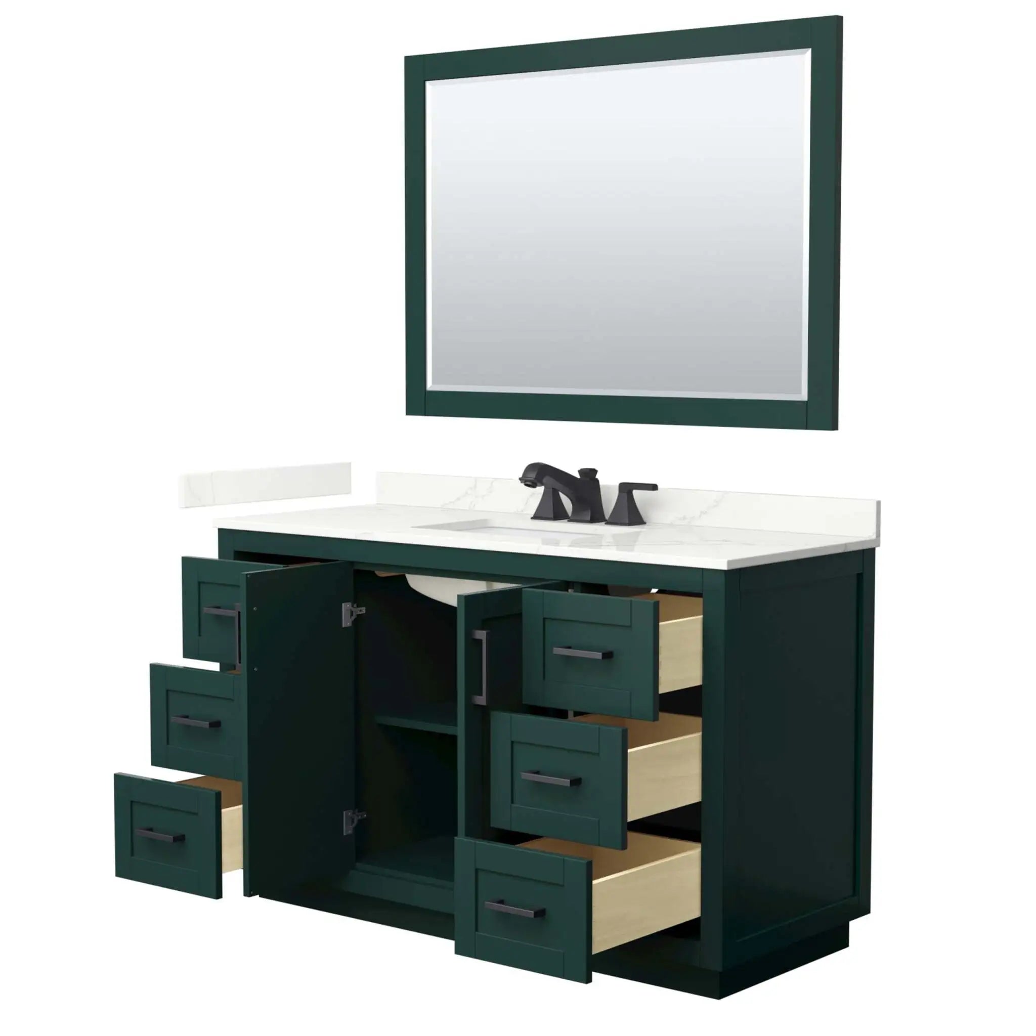 54" Miranda Single Bathroom Vanity in Green with Matte Black Trim & 46" Mirror by Wyndham