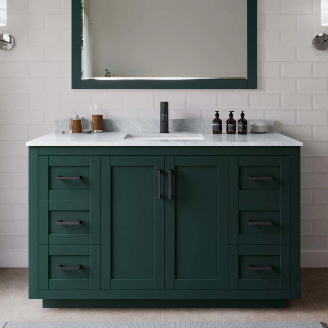 54" Miranda Single Bathroom Vanity in Green with Matte Black Trim & 46" Mirror by Wyndham