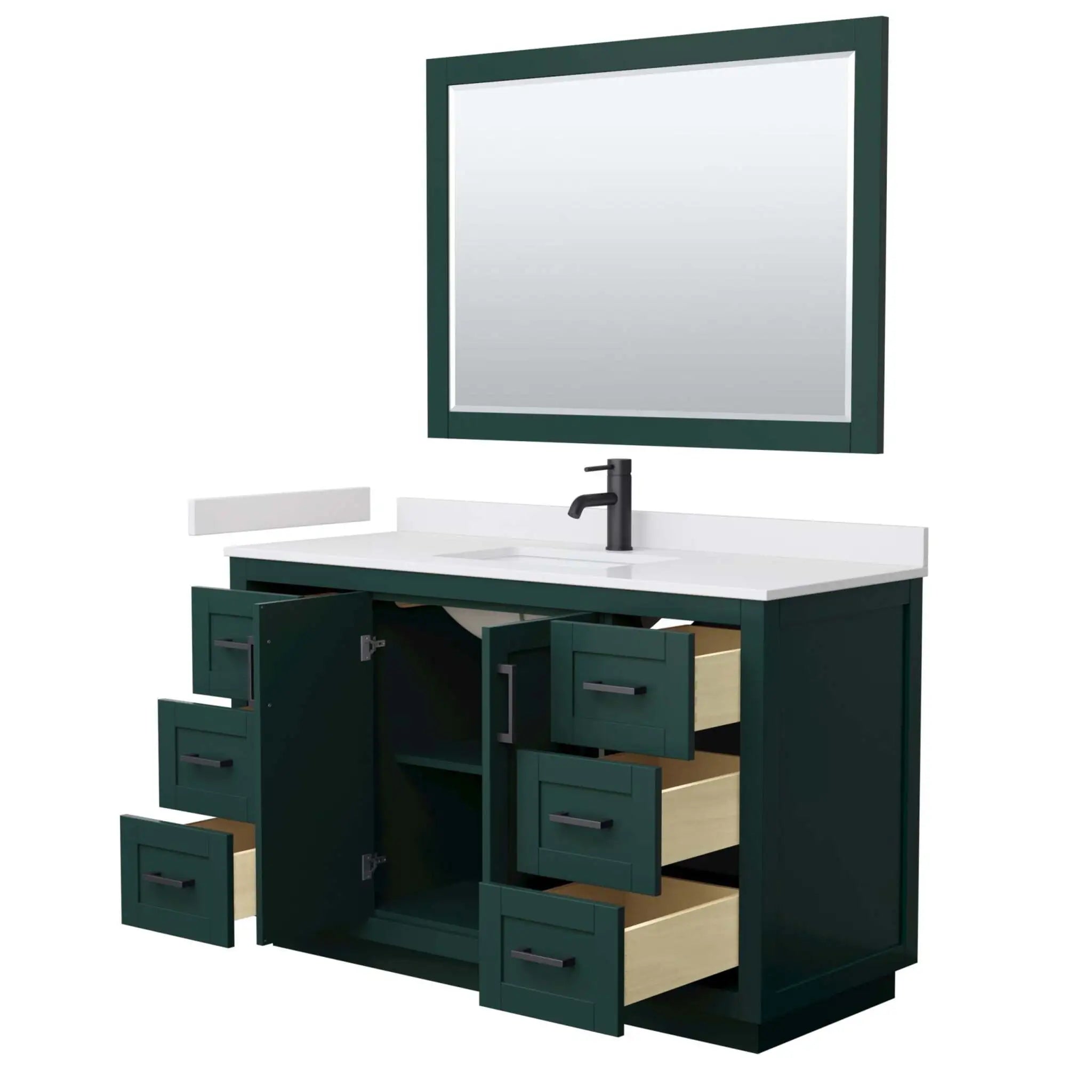 54" Miranda Single Bathroom Vanity in Green with Matte Black Trim & 46" Mirror by Wyndham