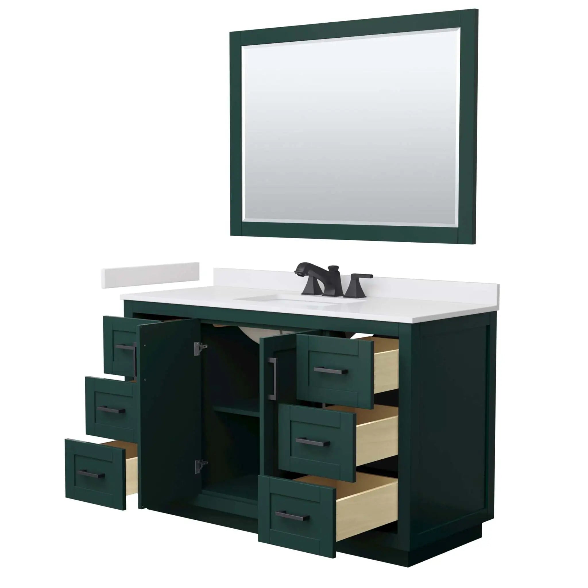54" Miranda Single Bathroom Vanity in Green with Matte Black Trim & 46" Mirror by Wyndham