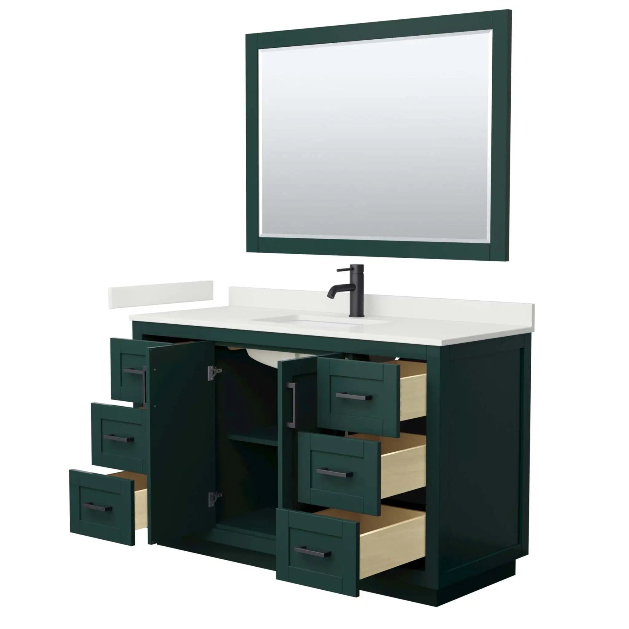 54" Miranda Single Bathroom Vanity in Green with Matte Black Trim & 46" Mirror by Wyndham