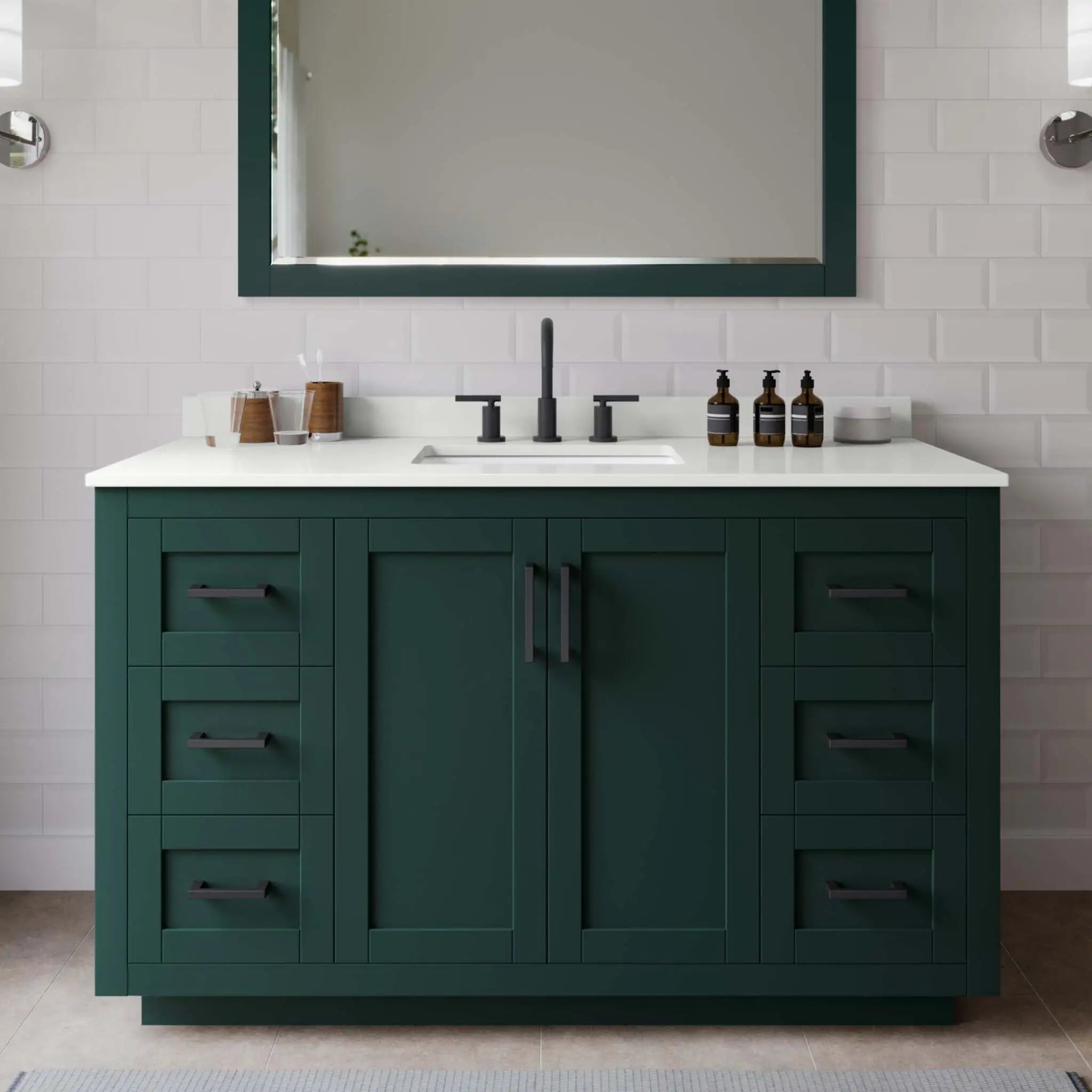 54" Miranda Single Bathroom Vanity in Green with Matte Black Trim & 46" Mirror by Wyndham
