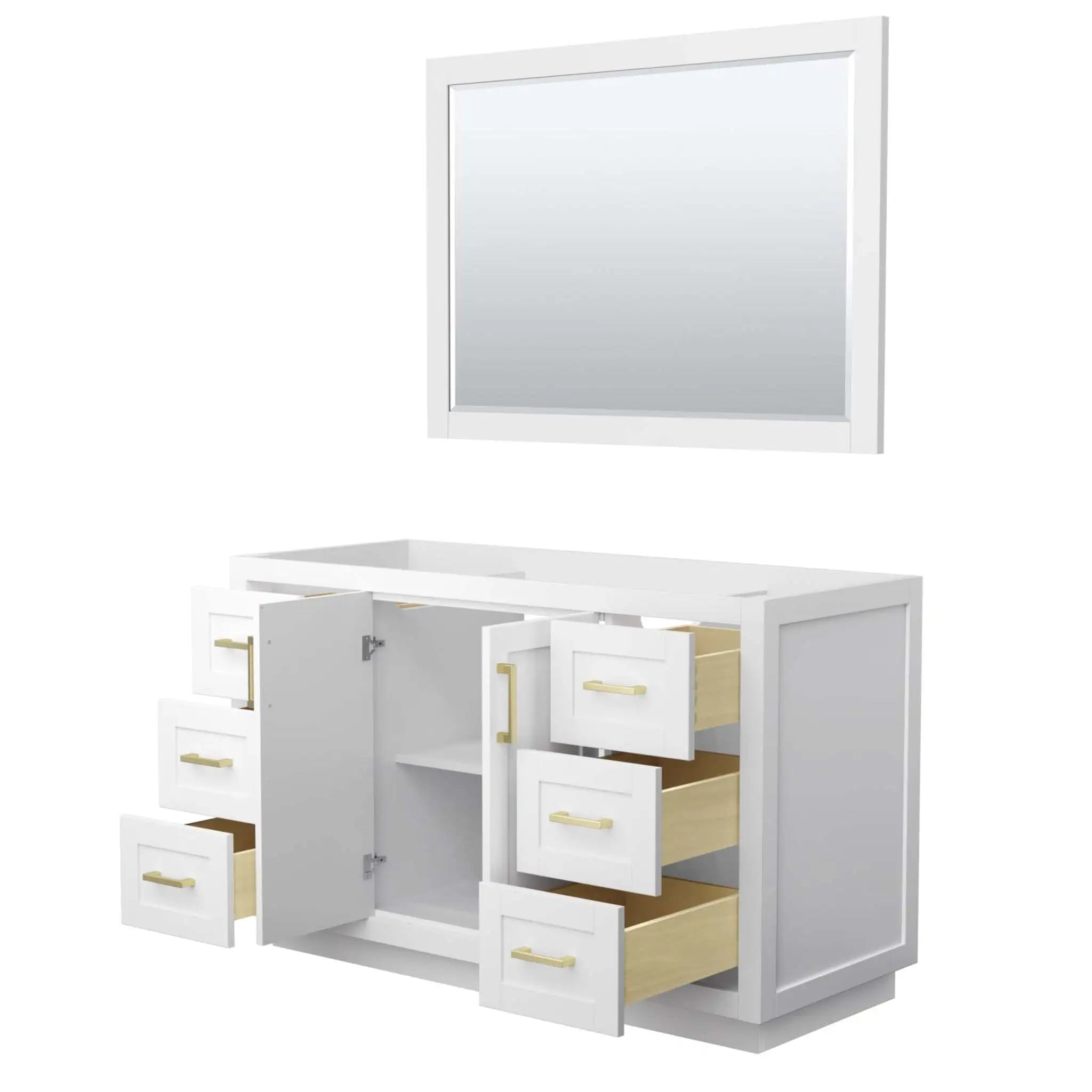 54" Miranda Single Bathroom Vanity in White with Brushed Gold Trim & 46" Mirror by Wyndham