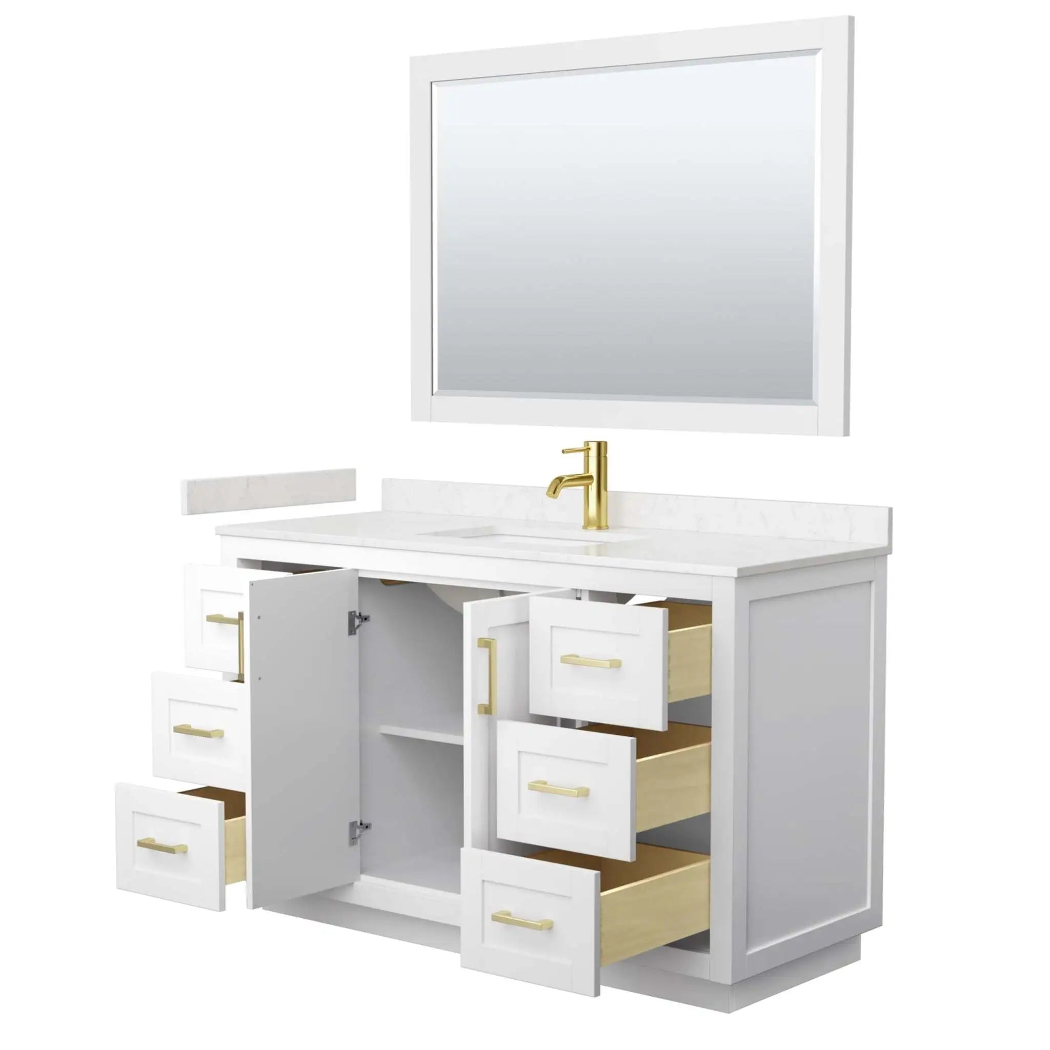 54" Miranda Single Bathroom Vanity in White with Brushed Gold Trim & 46" Mirror by Wyndham