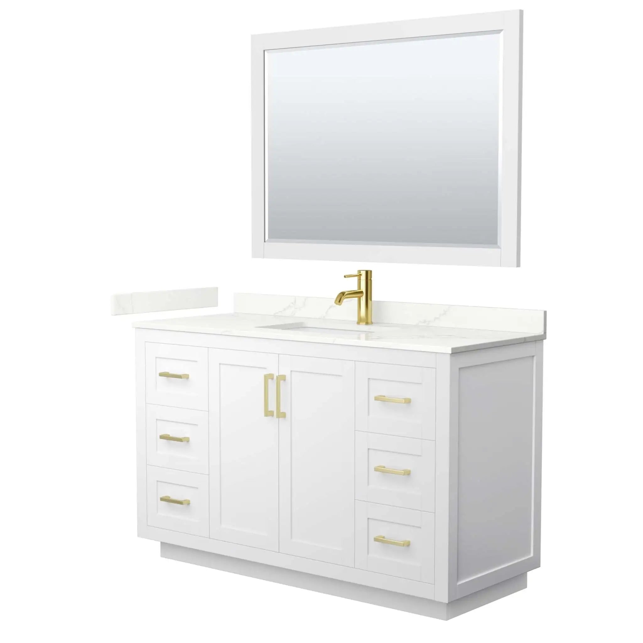 54" Miranda Single Bathroom Vanity in White with Brushed Gold Trim & 46" Mirror by Wyndham