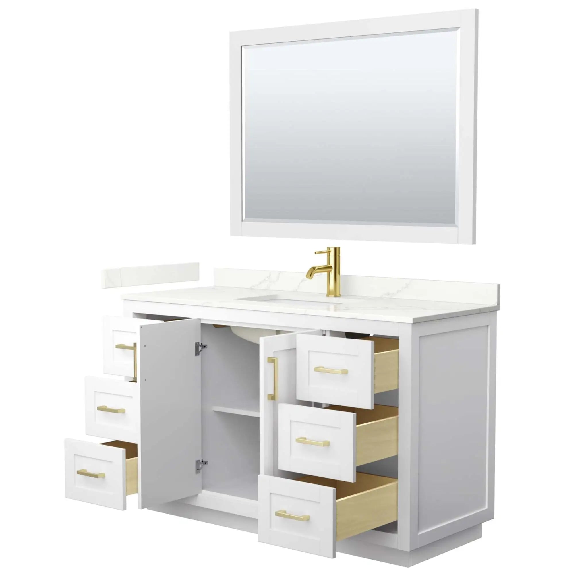 54" Miranda Single Bathroom Vanity in White with Brushed Gold Trim & 46" Mirror by Wyndham