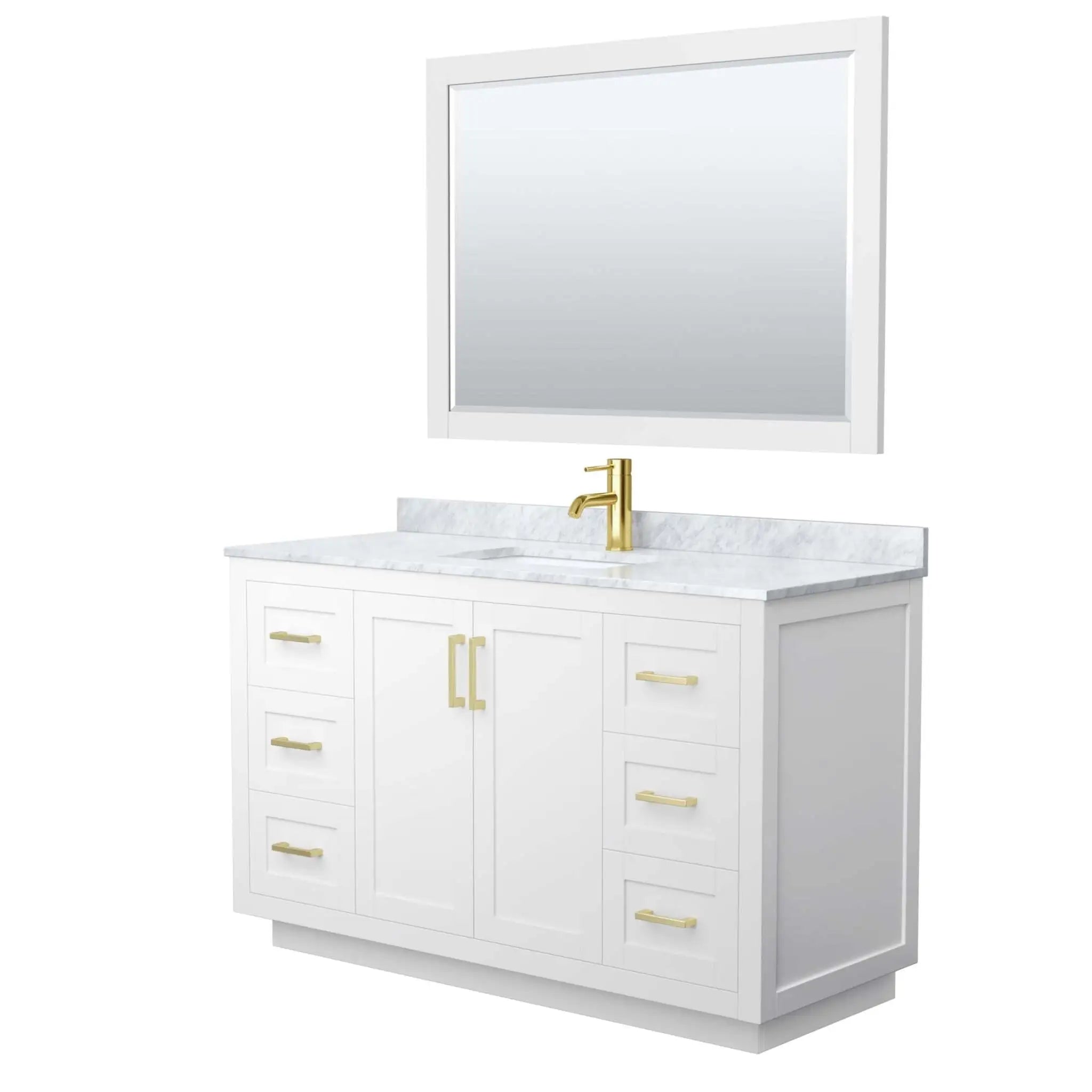 54" Miranda Single Bathroom Vanity in White with Brushed Gold Trim & 46" Mirror by Wyndham