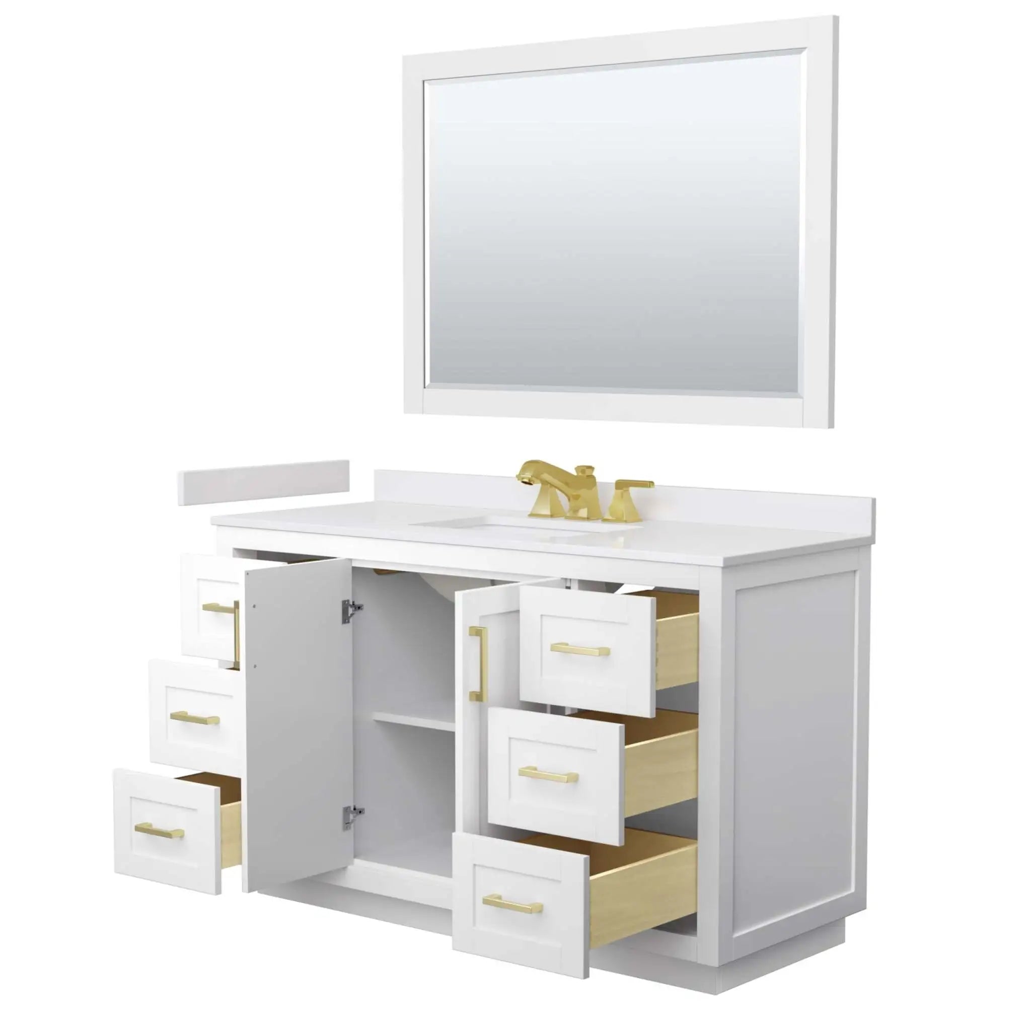 54" Miranda Single Bathroom Vanity in White with Brushed Gold Trim & 46" Mirror by Wyndham
