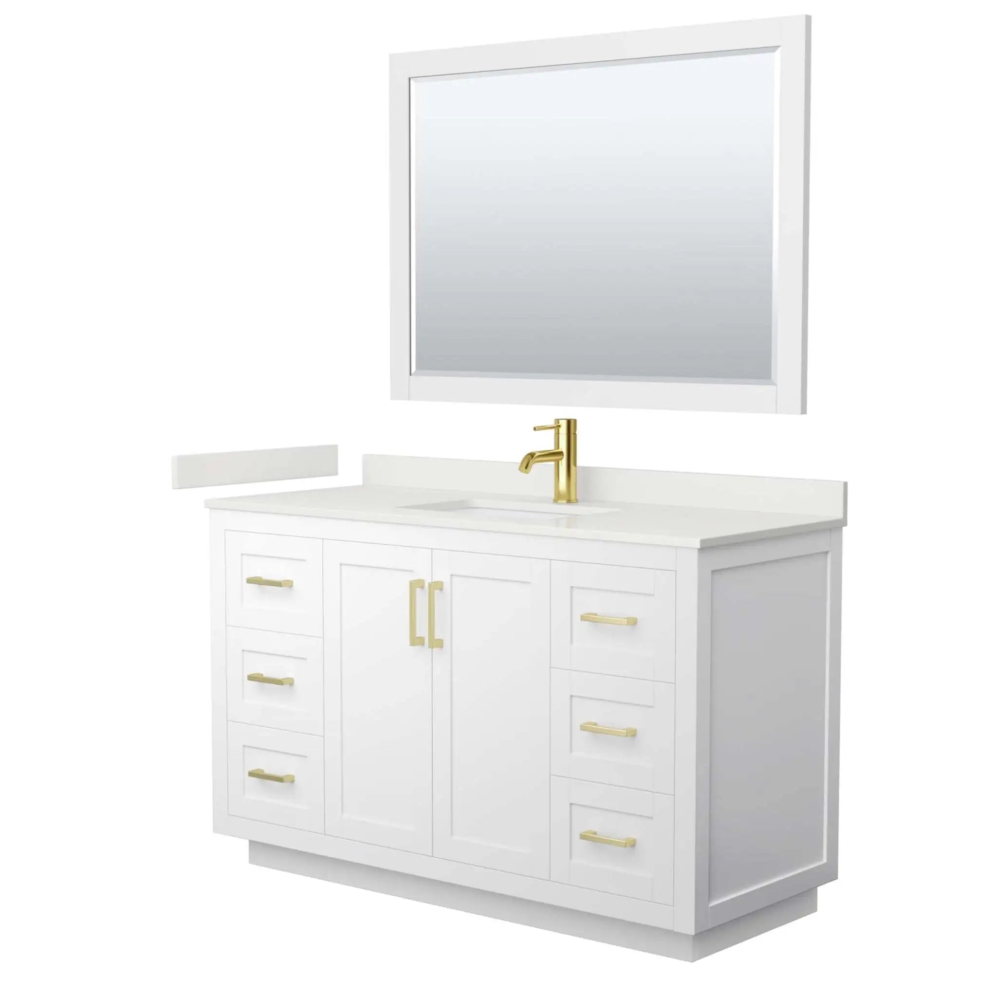 54" Miranda Single Bathroom Vanity in White with Brushed Gold Trim & 46" Mirror by Wyndham