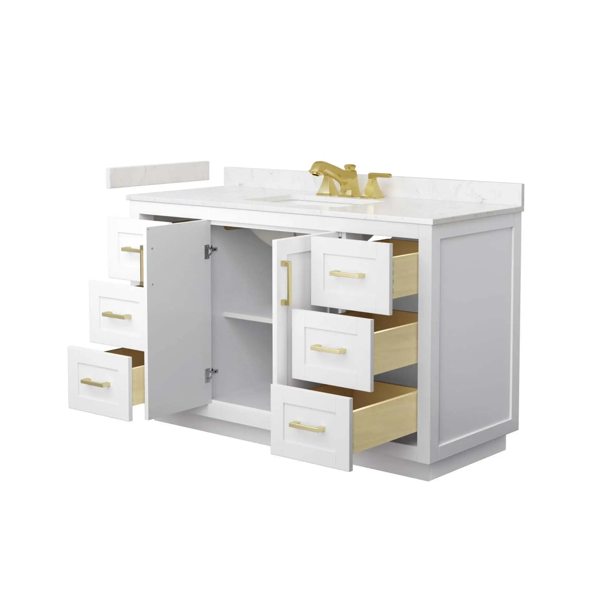 54" Miranda Single Bathroom Vanity in White with Brushed Gold Trim by Wyndham