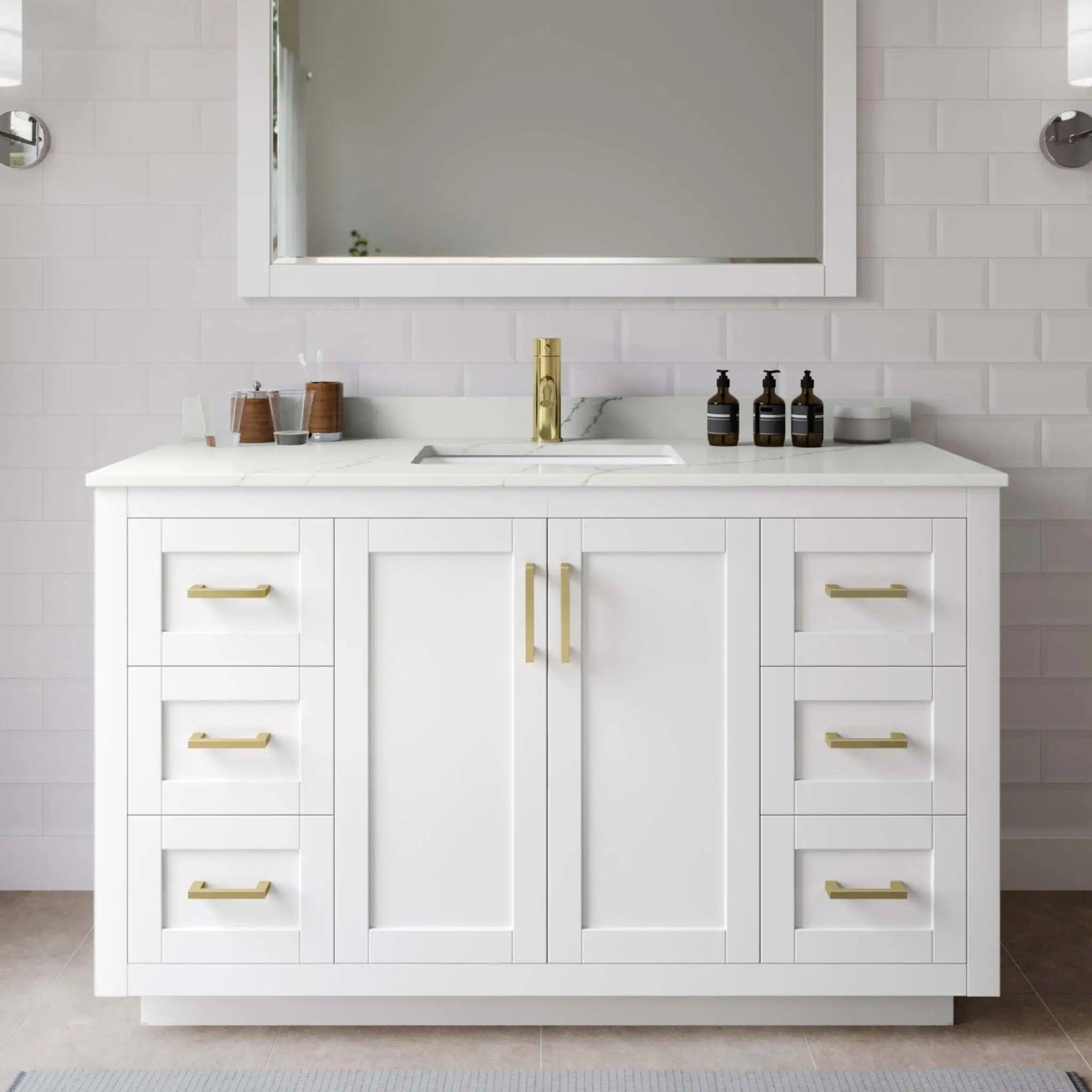 54" Miranda Single Bathroom Vanity in White with Brushed Gold Trim by Wyndham