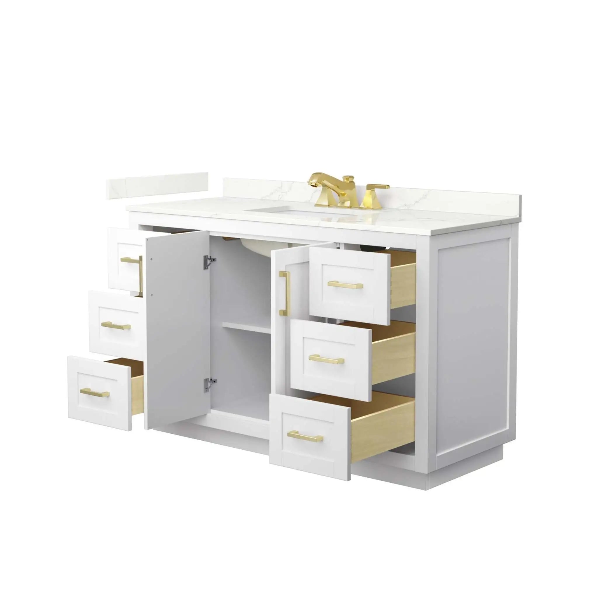 54" Miranda Single Bathroom Vanity in White with Brushed Gold Trim by Wyndham