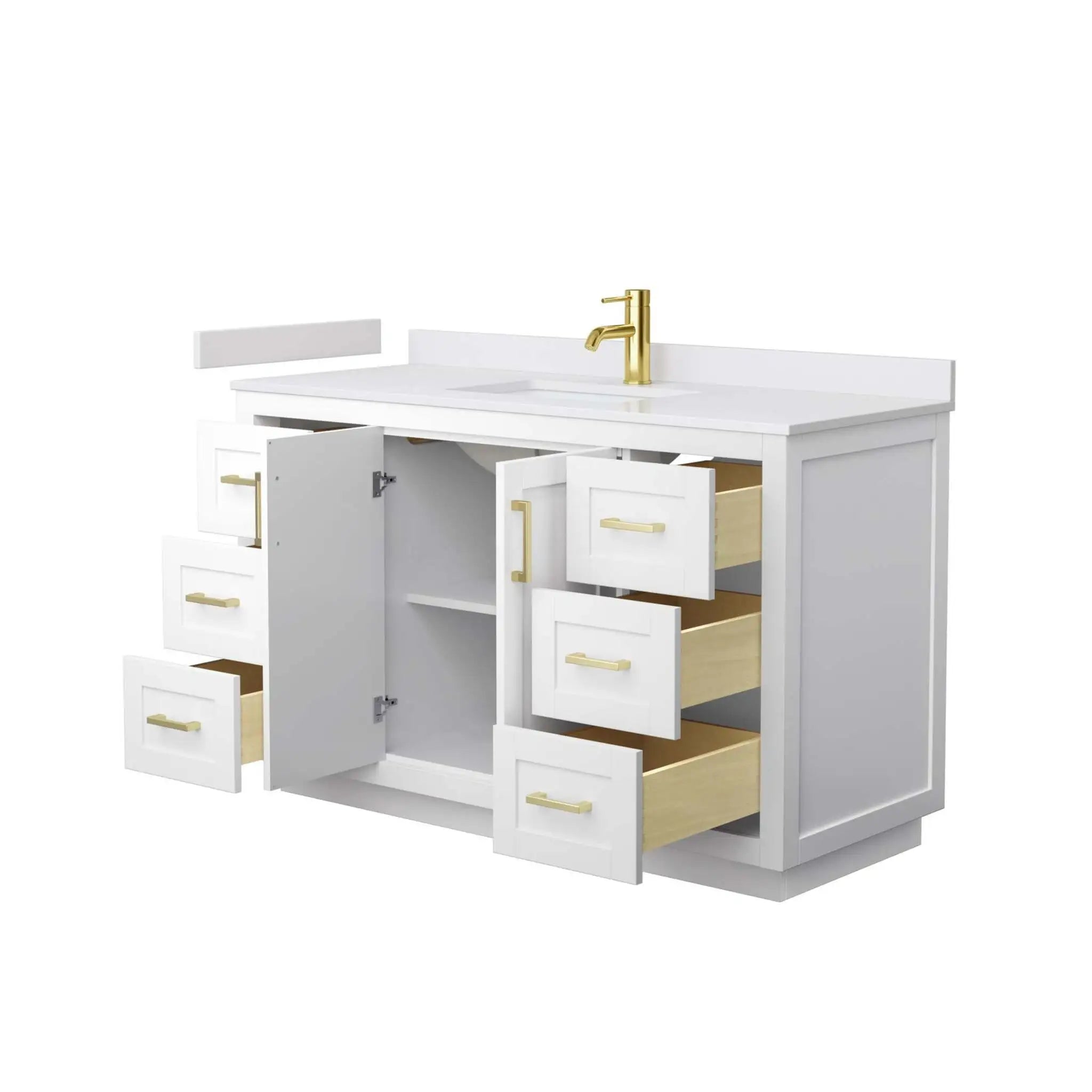 54" Miranda Single Bathroom Vanity in White with Brushed Gold Trim by Wyndham